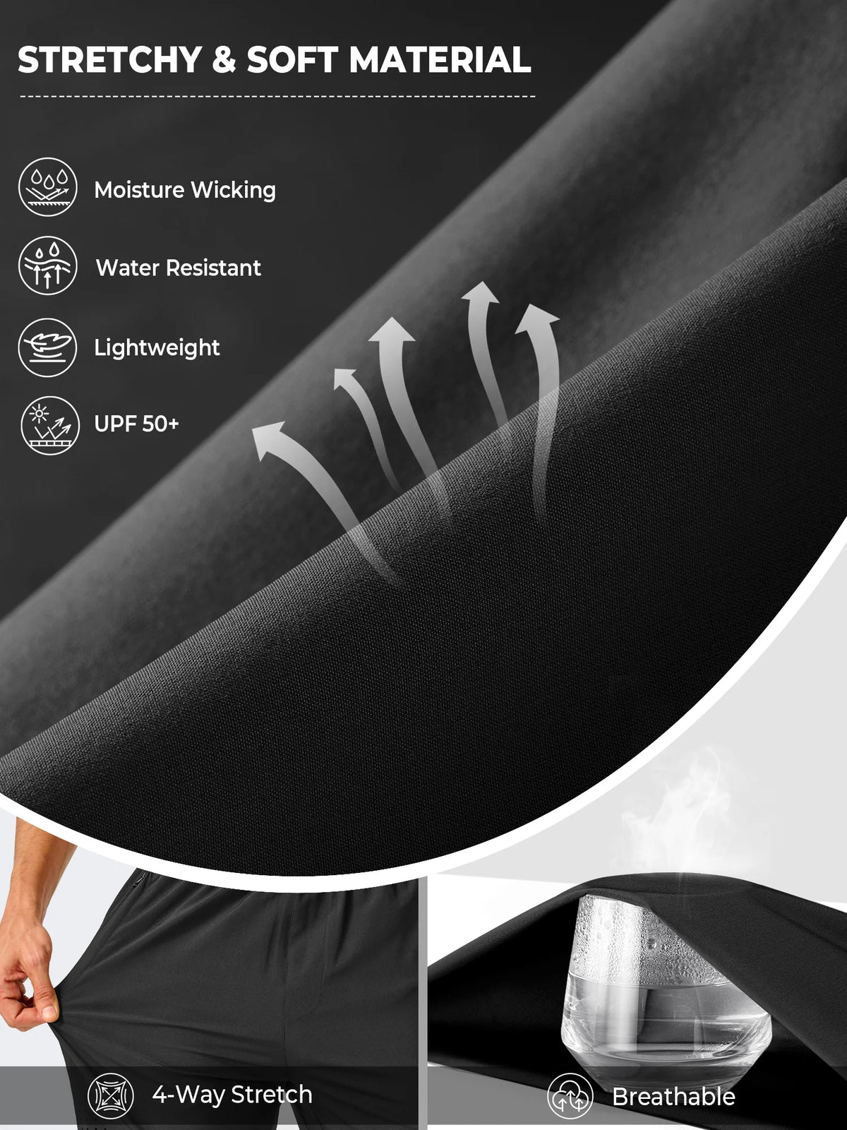 
Men's Open-Bottom Running Workout Pants with 3 Zipper Pockets — NORTHYARD men's black open-bottom workout pants, fabric feature graphic — black