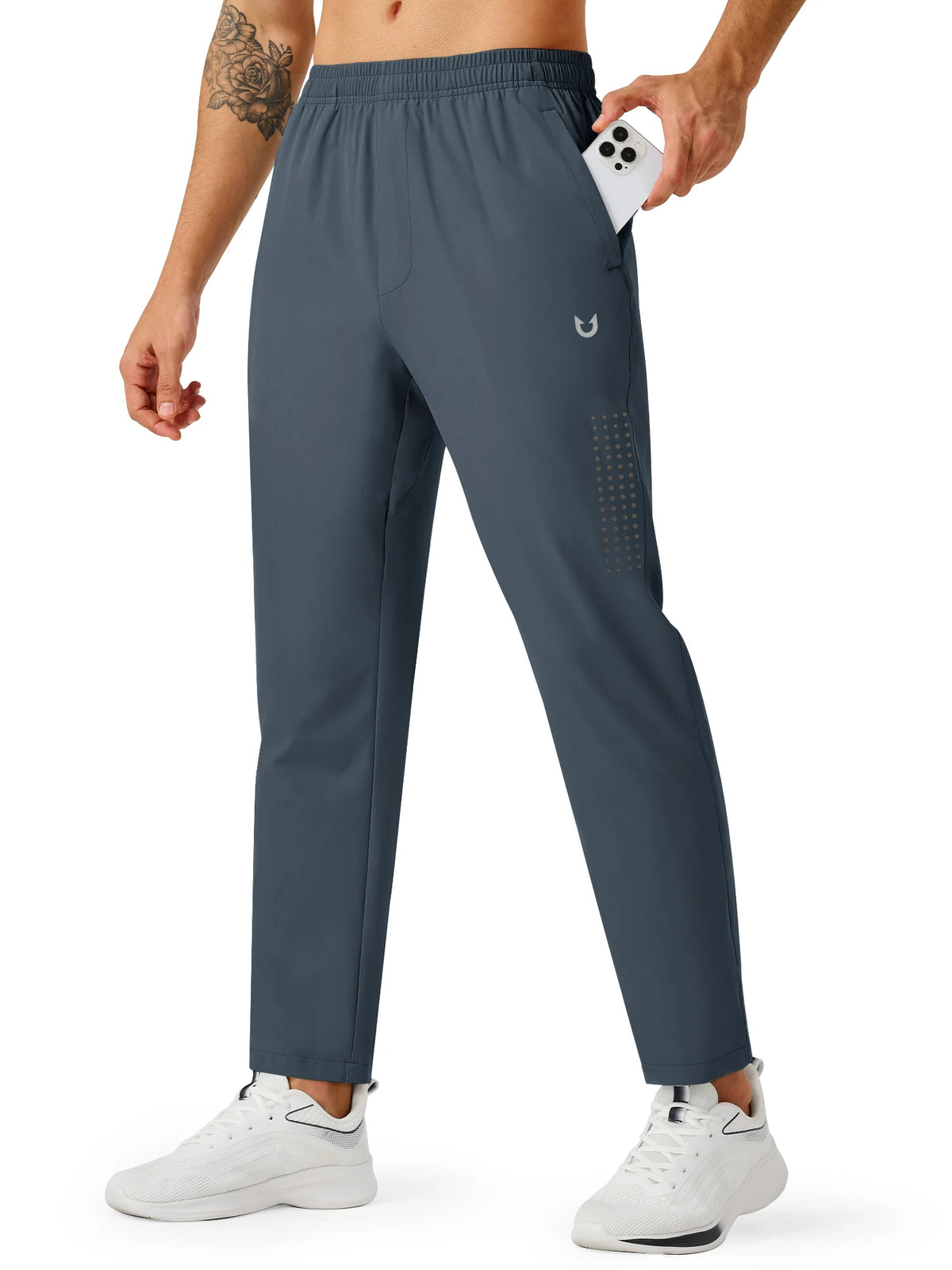 
Men's Open-Bottom Running Workout Pants with 3 Zipper Pockets — NORTHYARD men's cool grey open-bottom workout pants, front view on model — cool grey