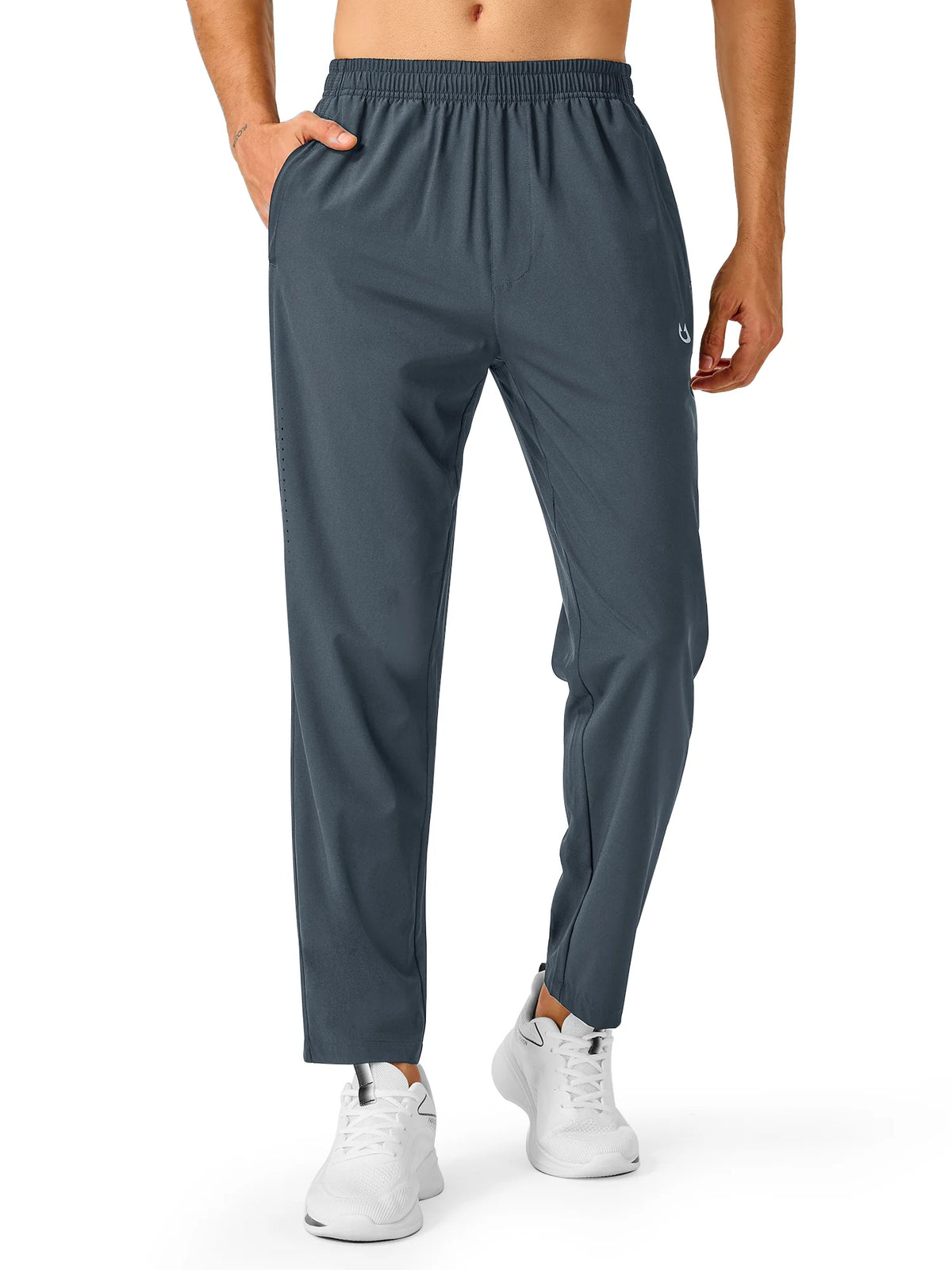 
Men's Open-Bottom Running Workout Pants with 3 Zipper Pockets — NORTHYARD men's cool grey open-bottom workout pants, alternate front view on model — cool grey
