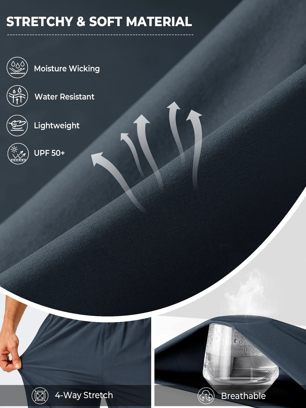 
Men's Open-Bottom Running Workout Pants with 3 Zipper Pockets — NORTHYARD men's cool grey open-bottom workout pants, fabric feature graphic — cool grey