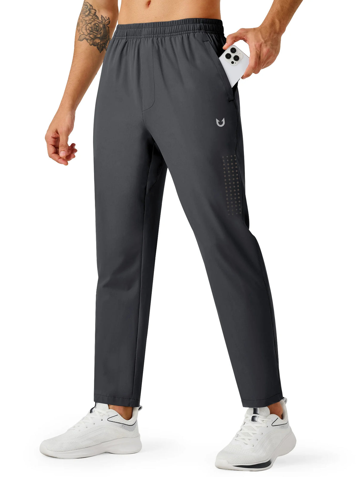 
Men's Open-Bottom Running Workout Pants with 3 Zipper Pockets — NORTHYARD men's dark grey open-bottom workout pants, front view on model — dark grey