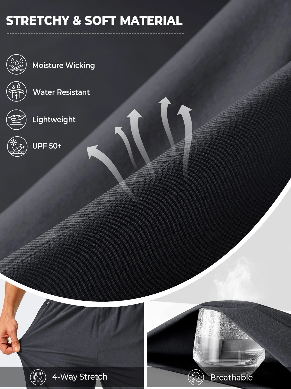
Men's Open-Bottom Running Workout Pants with 3 Zipper Pockets — NORTHYARD men's dark grey open-bottom workout pants, fabric feature graphic — dark grey
