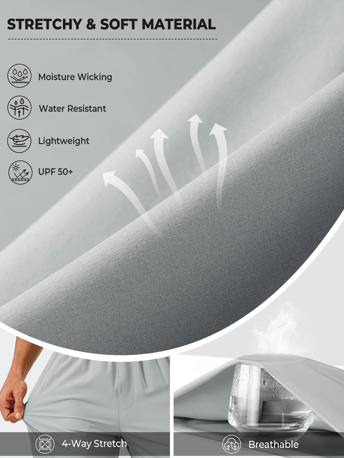 
Men's Open-Bottom Running Workout Pants with 3 Zipper Pockets — NORTHYARD men's light grey open-bottom workout pants, fabric feature graphic — light grey