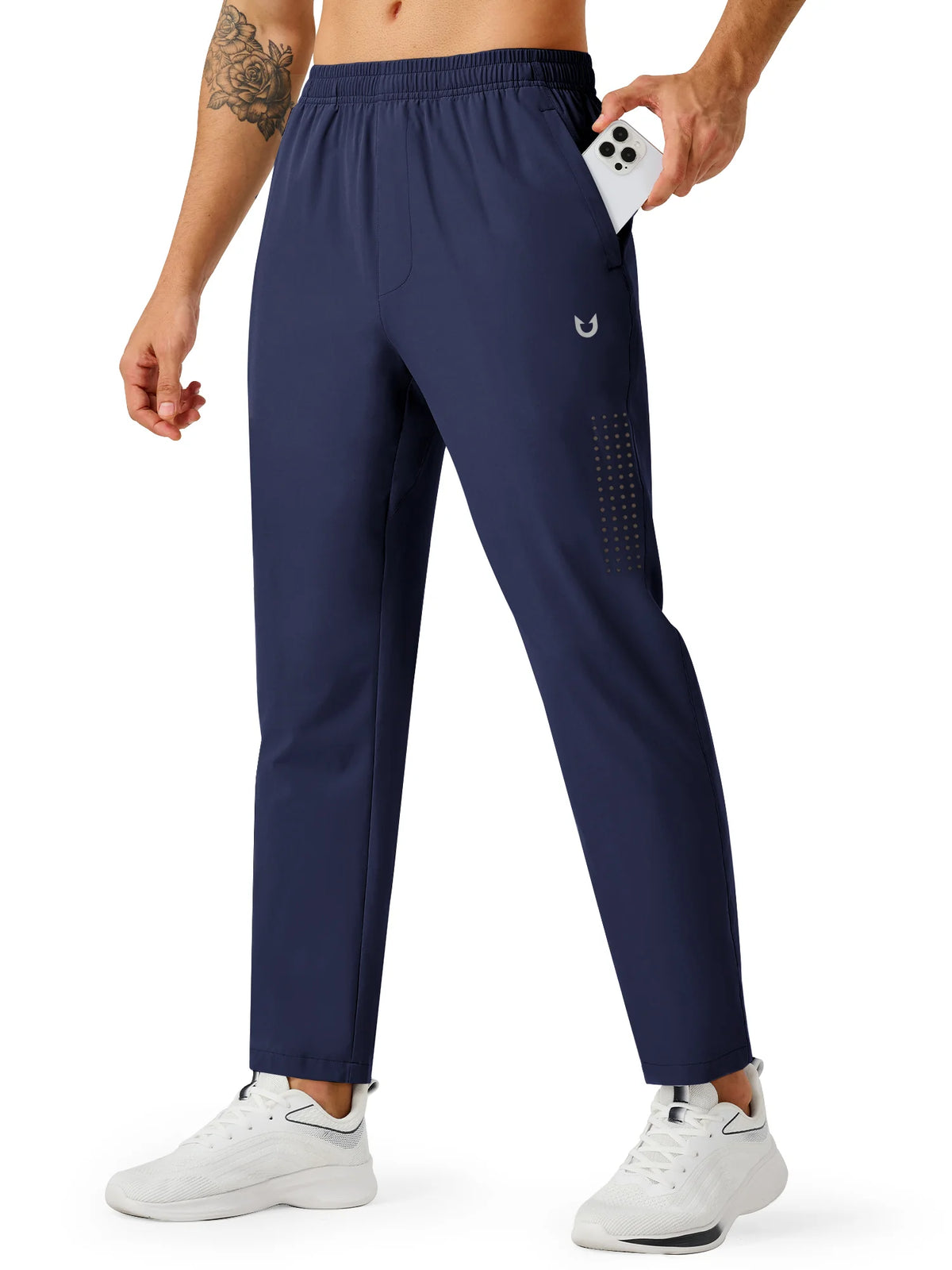 
Men's Open-Bottom Running Workout Pants with 3 Zipper Pockets — NORTHYARD men's navy open-bottom workout pants, front view on model — navy