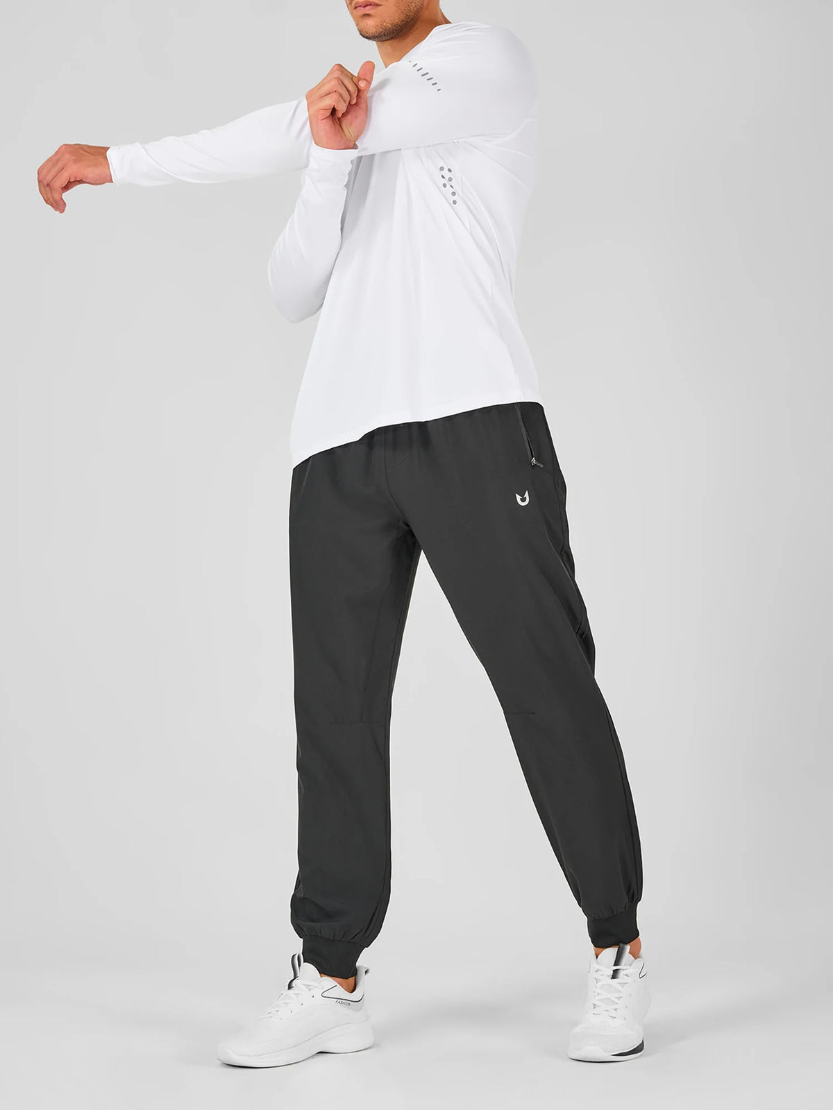
Men's Tapered Running Workout Joggers with 3 Zipper Pockets — NORTHYARD men's black tapered workout joggers, exercise styling — black