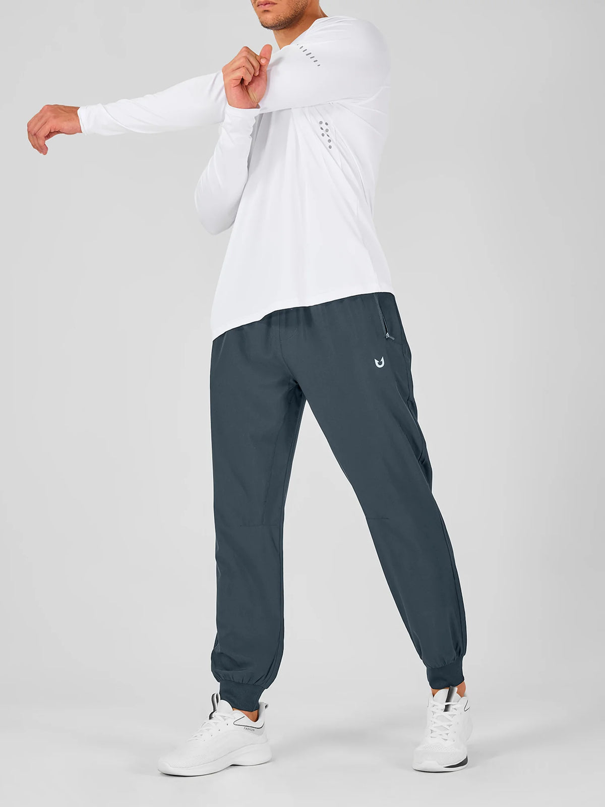 
Men's Tapered Running Workout Joggers with 3 Zipper Pockets — NORTHYARD men's cool grey tapered workout joggers, exercise styling — cool grey