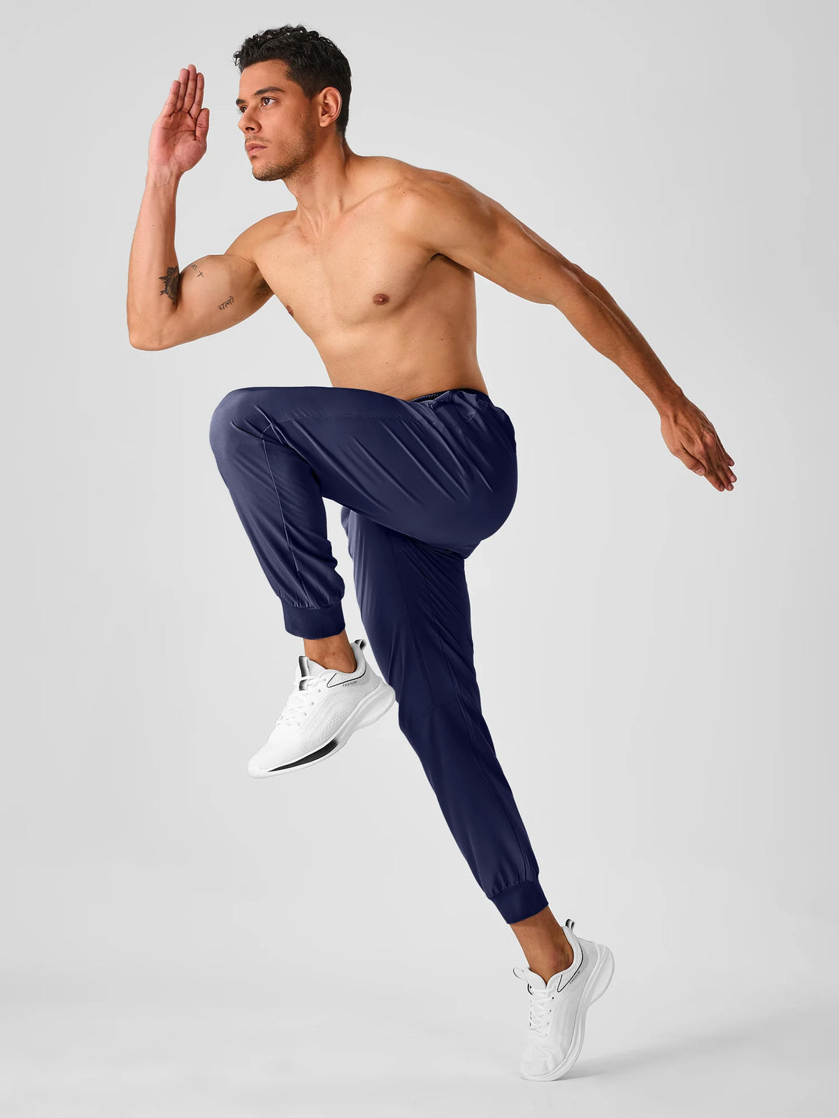 
Men's Tapered Running Workout Joggers with 3 Zipper Pockets — NORTHYARD men's navy tapered workout joggers, exercise styling — navy