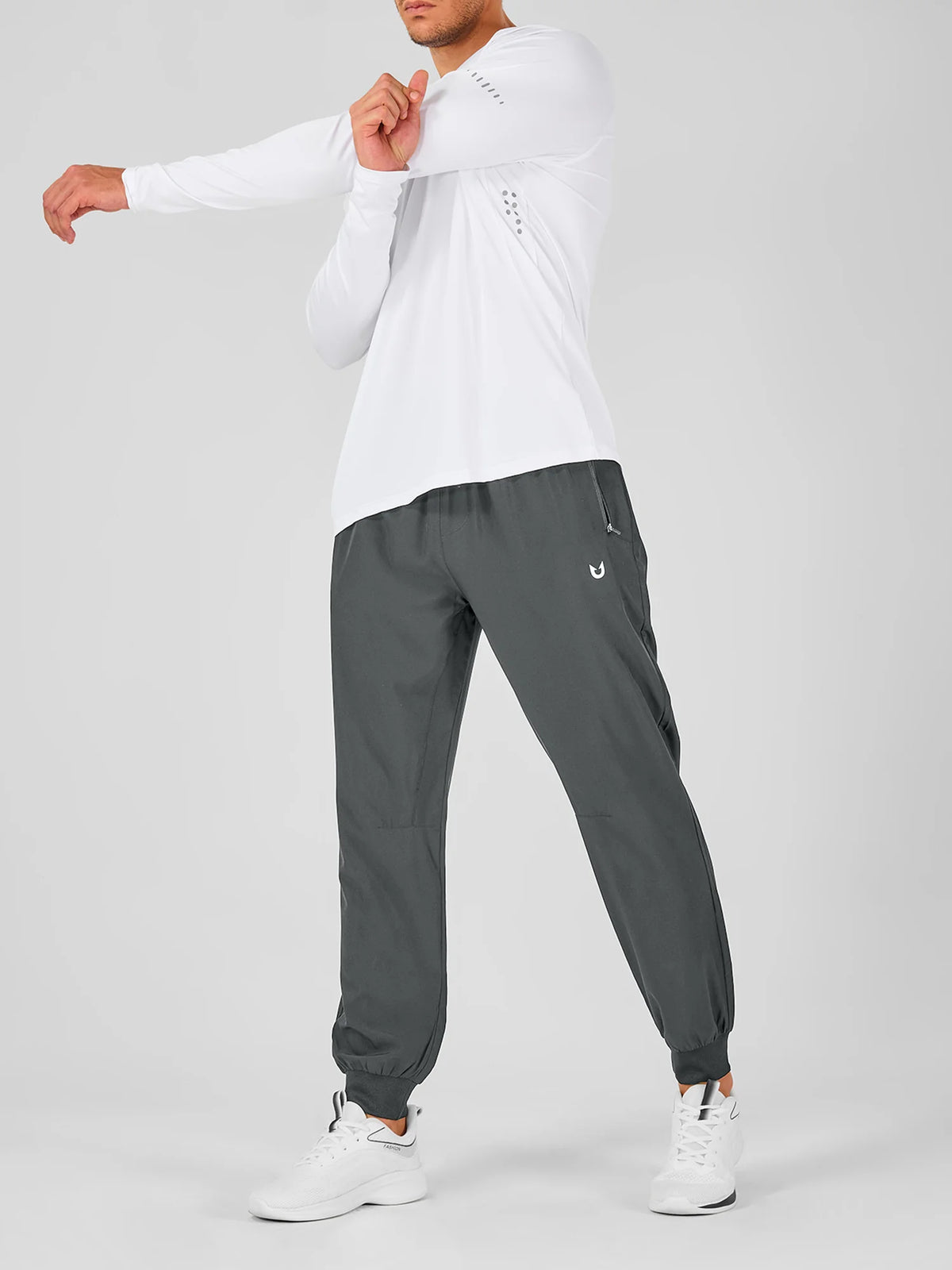 
Men's Tapered Running Workout Joggers with 3 Zipper Pockets — NORTHYARD men's smoke grey tapered workout joggers, exercise styling — smoke grey