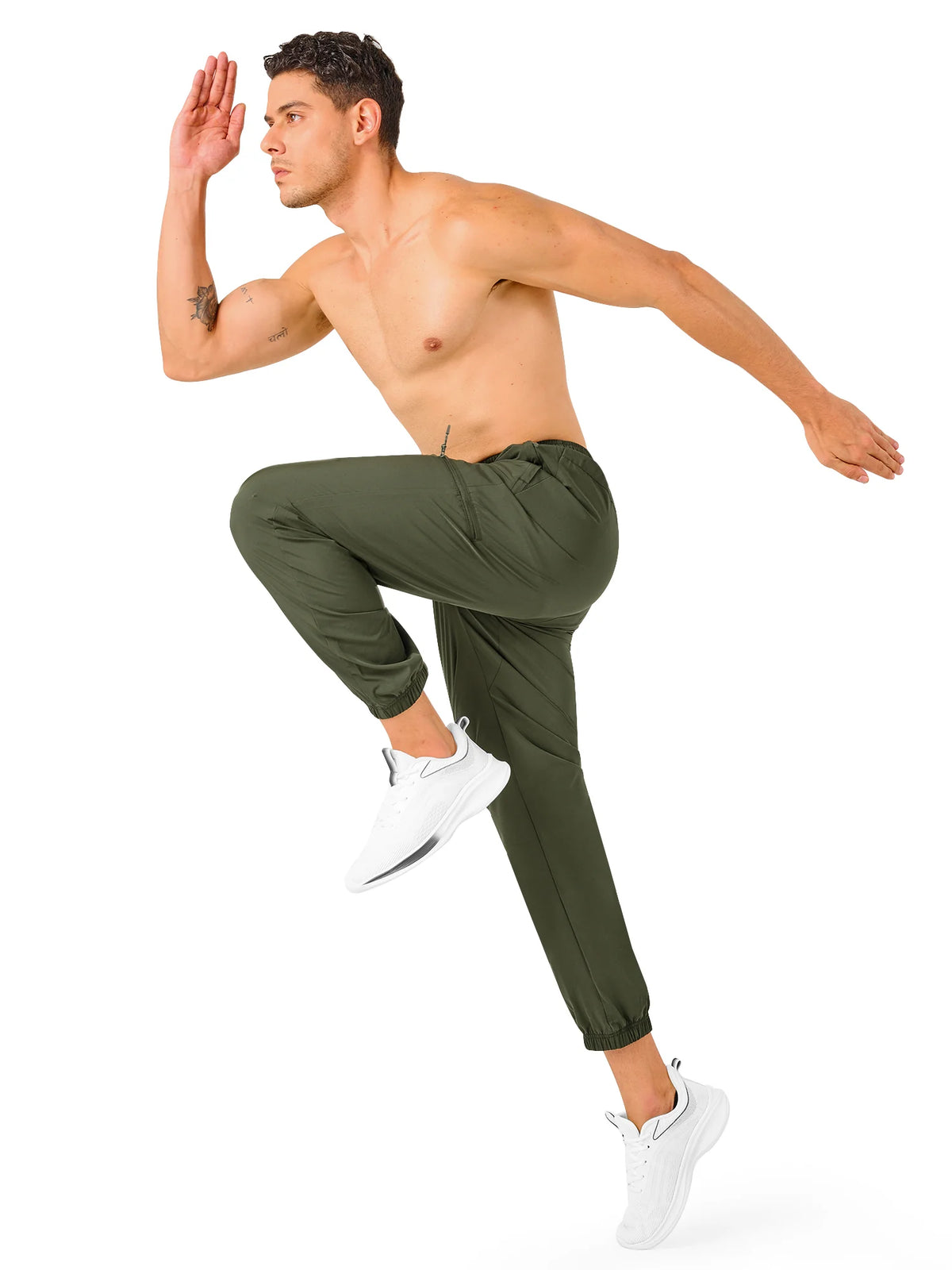 
Men's Lightweight Hiking Joggers with 4 Zipper Pockets — NORTHYARD men's army green hiking joggers, active outdoor styling — army green