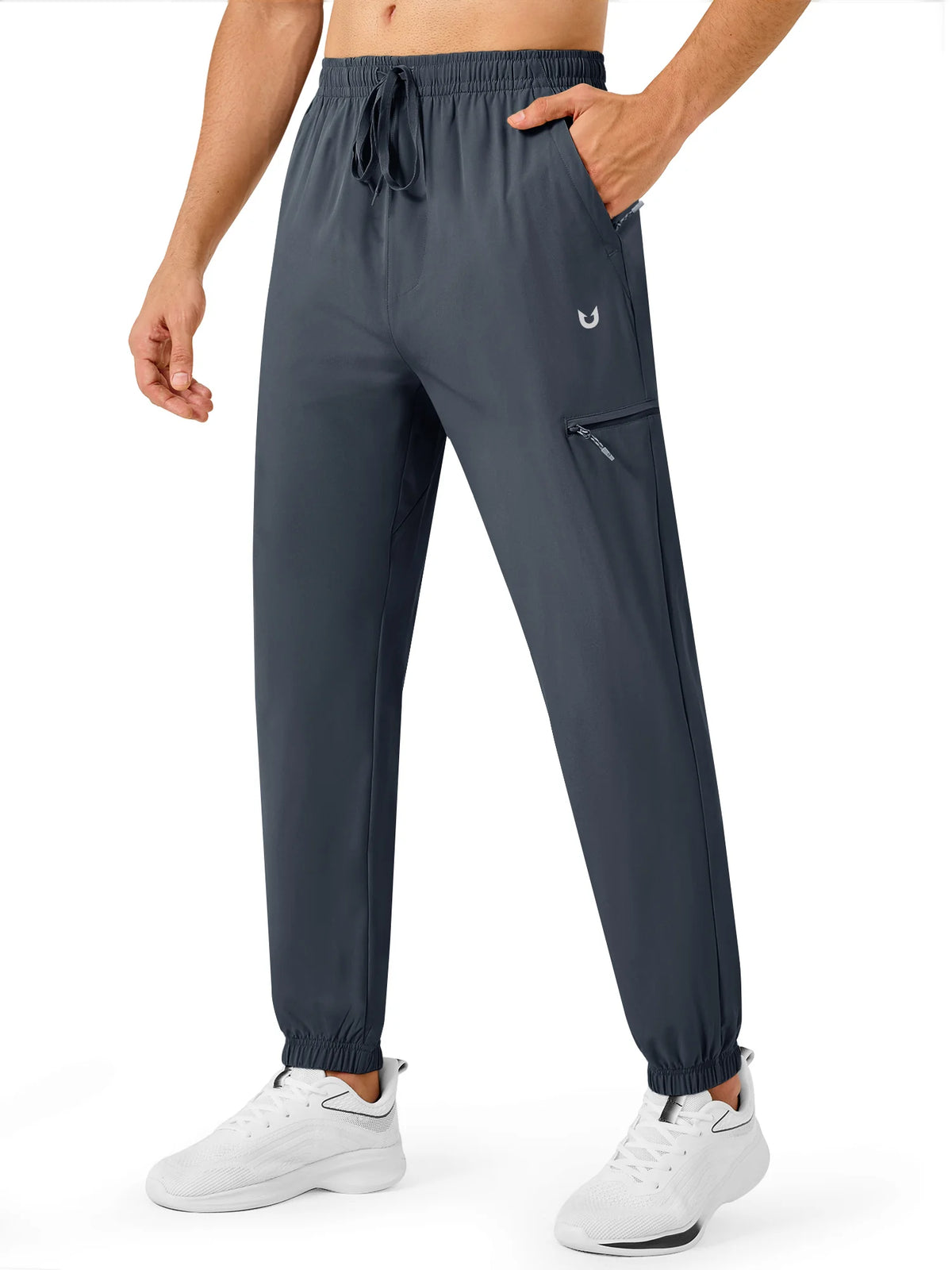 
Men's Lightweight Hiking Joggers with 4 Zipper Pockets — NORTHYARD men's cool grey hiking joggers, front view on model — cool grey