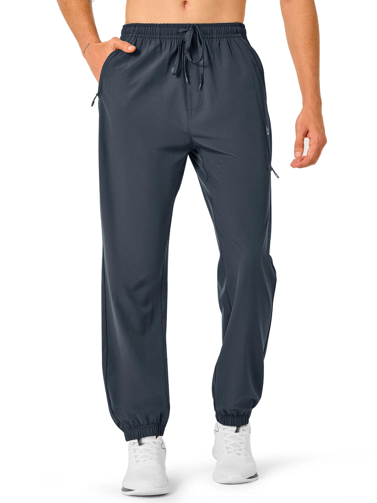 
Men's Lightweight Hiking Joggers with 4 Zipper Pockets — NORTHYARD men's cool grey hiking joggers, alternate front view on model — cool grey
