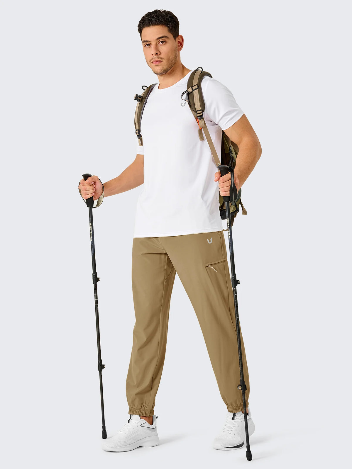 
Men's Lightweight Hiking Joggers with 4 Zipper Pockets — NORTHYARD men's khaki hiking joggers, active outdoor styling — khaki