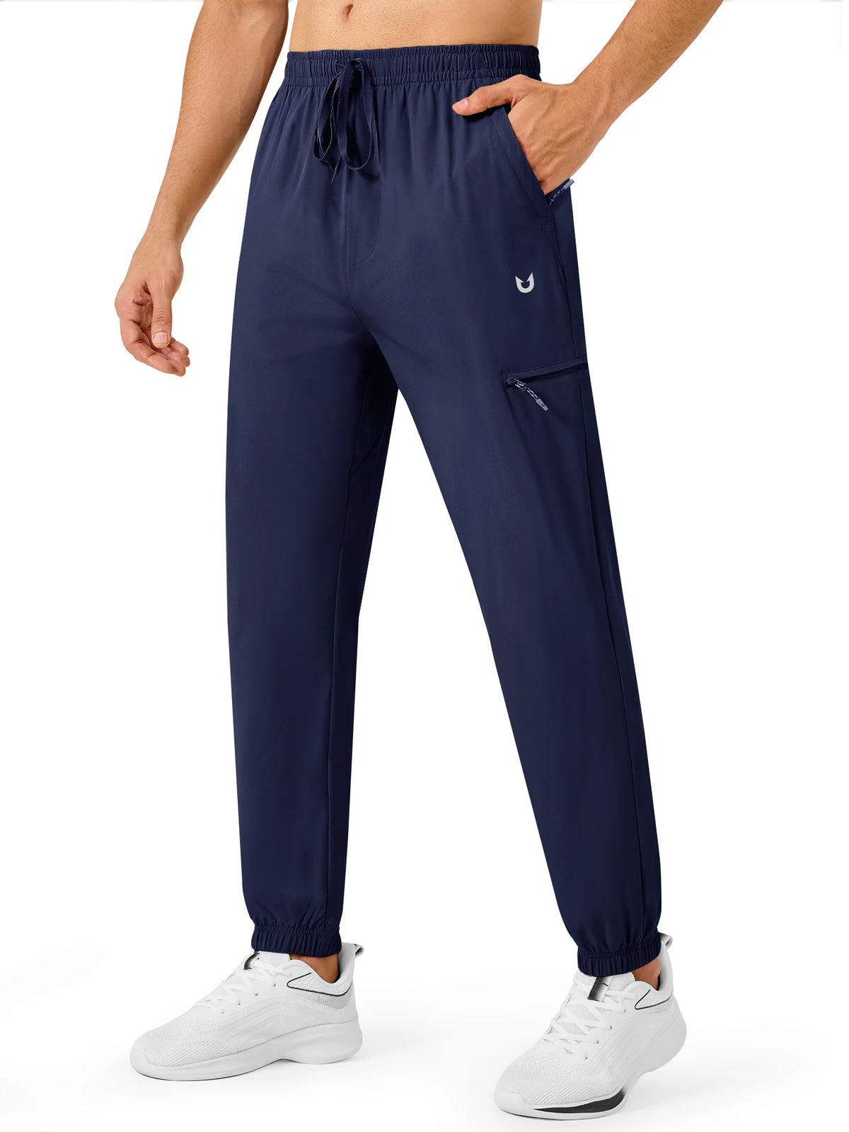 
Men's Lightweight Hiking Joggers with 4 Zipper Pockets — NORTHYARD men's navy hiking joggers, front view on model — navy