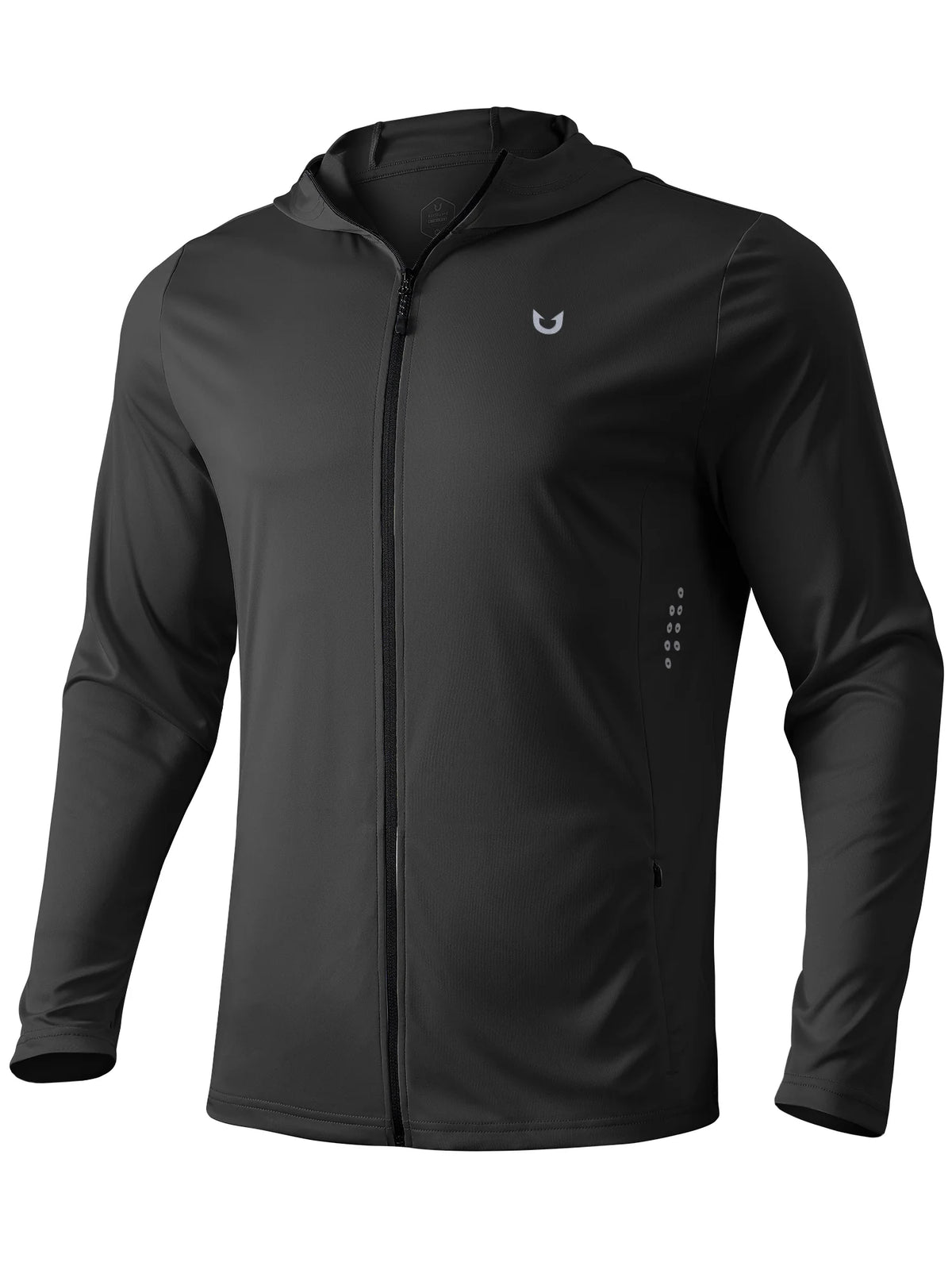 
Men's Sun Protection Full-Zip Running Hoodie with 4 Pockets — NORTHYARD men's black full-zip hooded jacket, front view — black