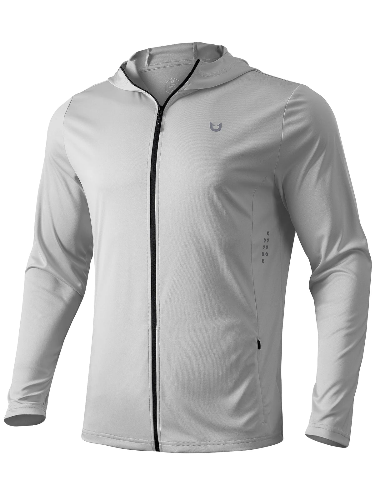 
Men's Sun Protection Full-Zip Running Hoodie with 4 Pockets — NORTHYARD men's lightgrey full-zip hooded jacket, front view — lightgrey