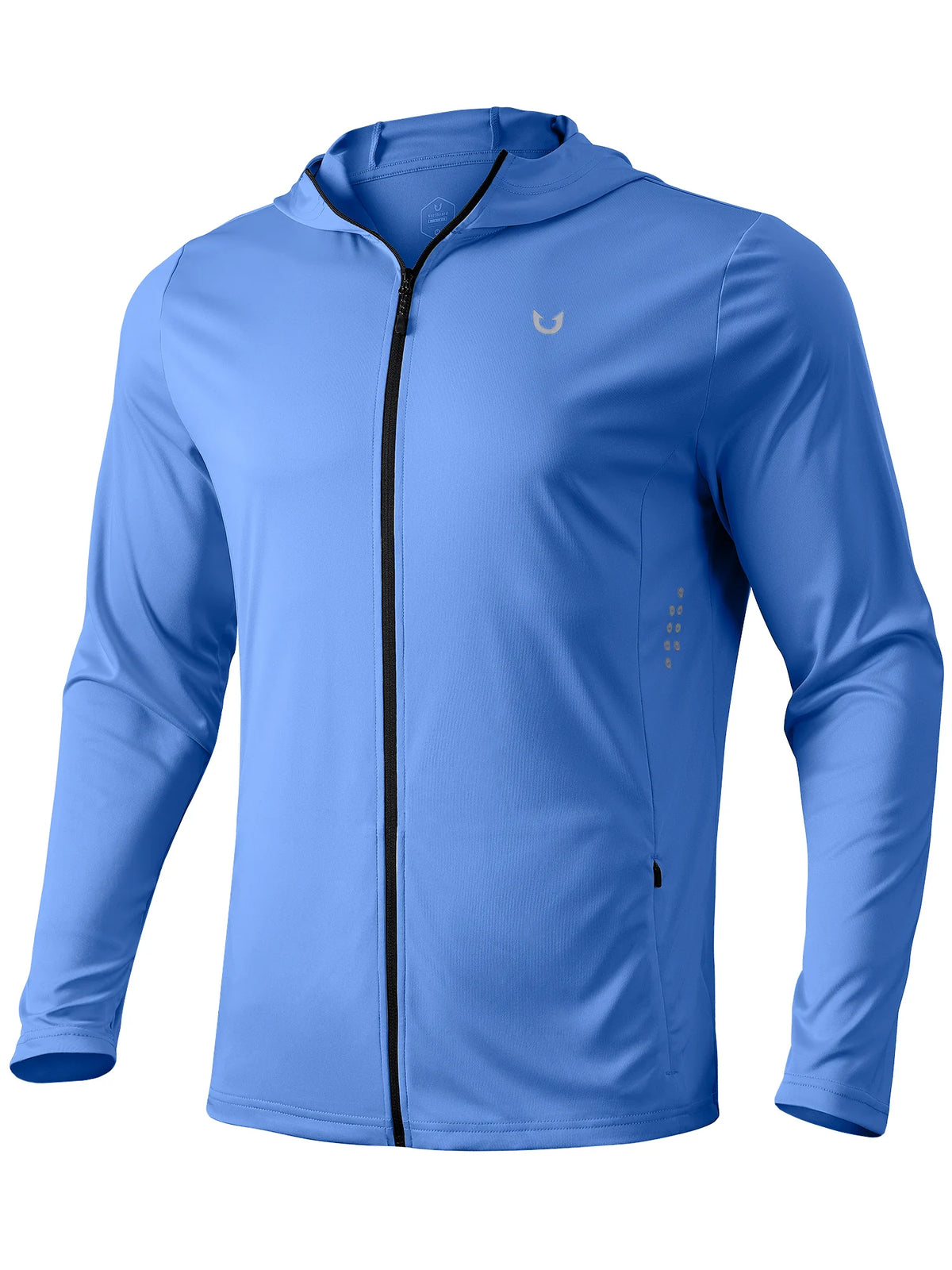 
Men's Sun Protection Full-Zip Running Hoodie with 4 Pockets — NORTHYARD men's navyblue full-zip hooded jacket, front view — navyblue