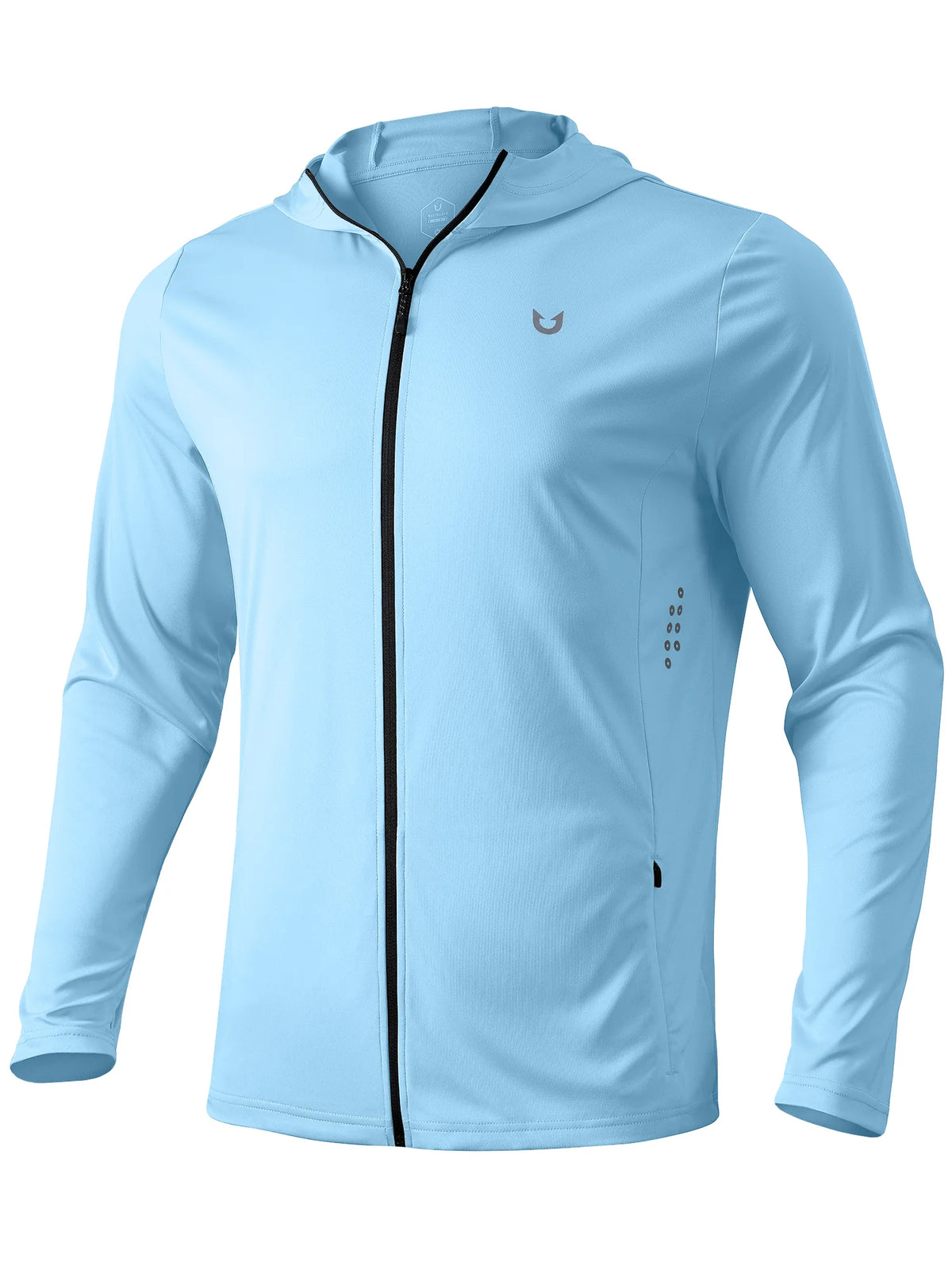 
Men's Sun Protection Full-Zip Running Hoodie with 4 Pockets — NORTHYARD men's skyblue full-zip hooded jacket, front view — skyblue