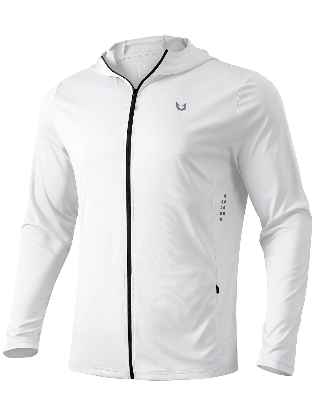 
Men's Sun Protection Full-Zip Running Hoodie with 4 Pockets — NORTHYARD men's white full-zip hooded jacket, front view — white