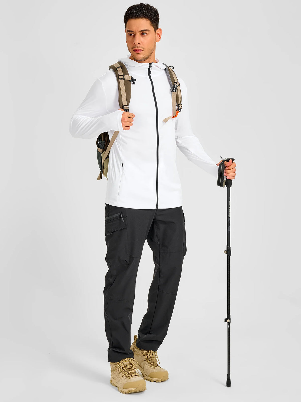 
Men's Sun Protection Full-Zip Running Hoodie with 4 Pockets — NORTHYARD men's white full-zip hooded jacket, outdoor styling — white