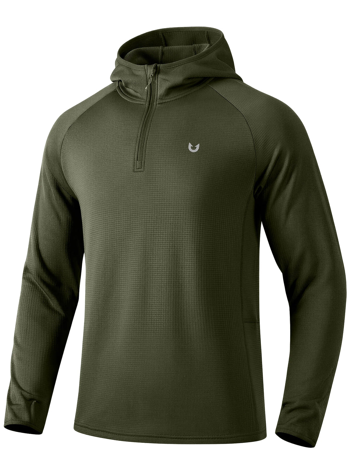 
Men's Quarter-Zip Waffle Fleece Running Hoodie with Thumbholes — Men's quarter-zip waffle fleece hoodie in Army Green — army green