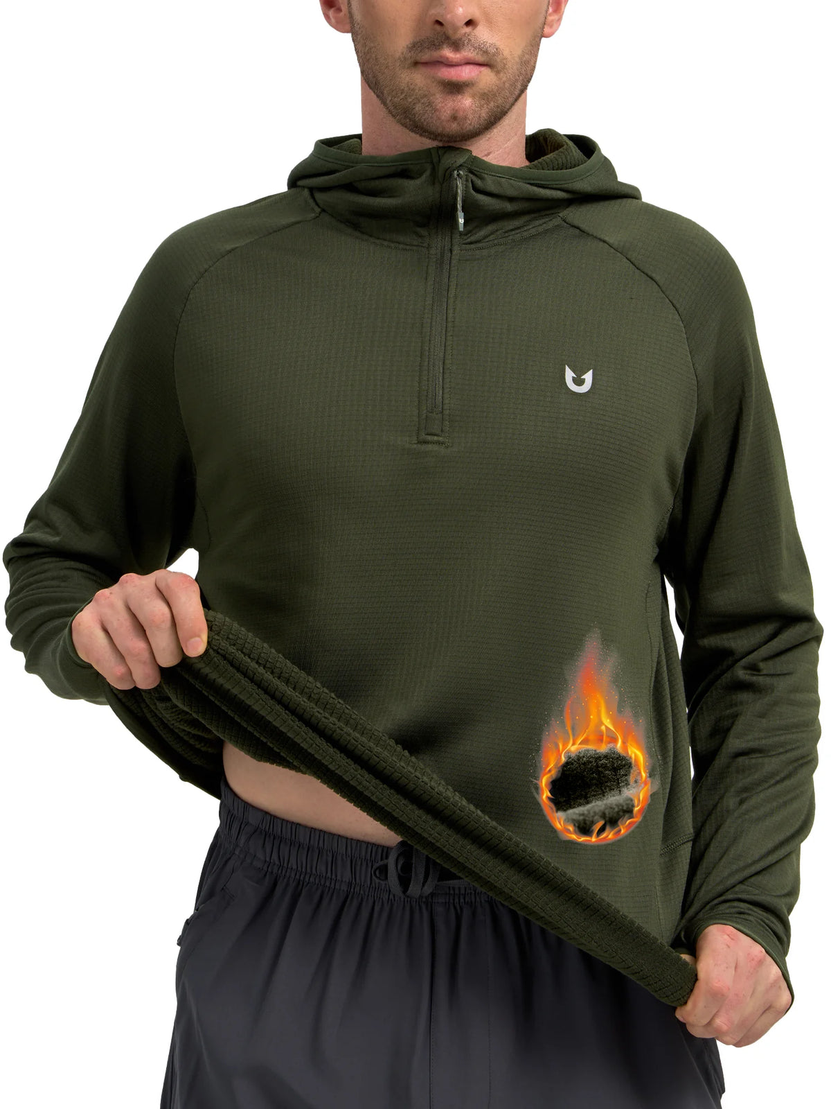 
Men's Quarter-Zip Waffle Fleece Running Hoodie with Thumbholes — Men's quarter-zip waffle fleece hoodie in Army Green — army green
