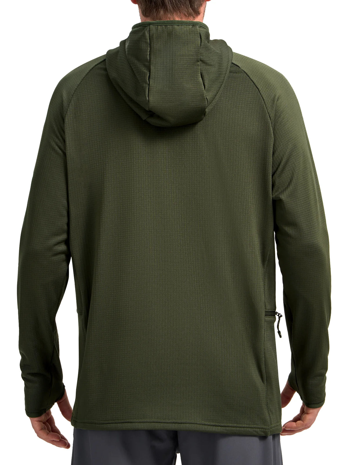 
Men's Quarter-Zip Waffle Fleece Running Hoodie with Thumbholes — Men's quarter-zip waffle fleece hoodie in Army Green — army green