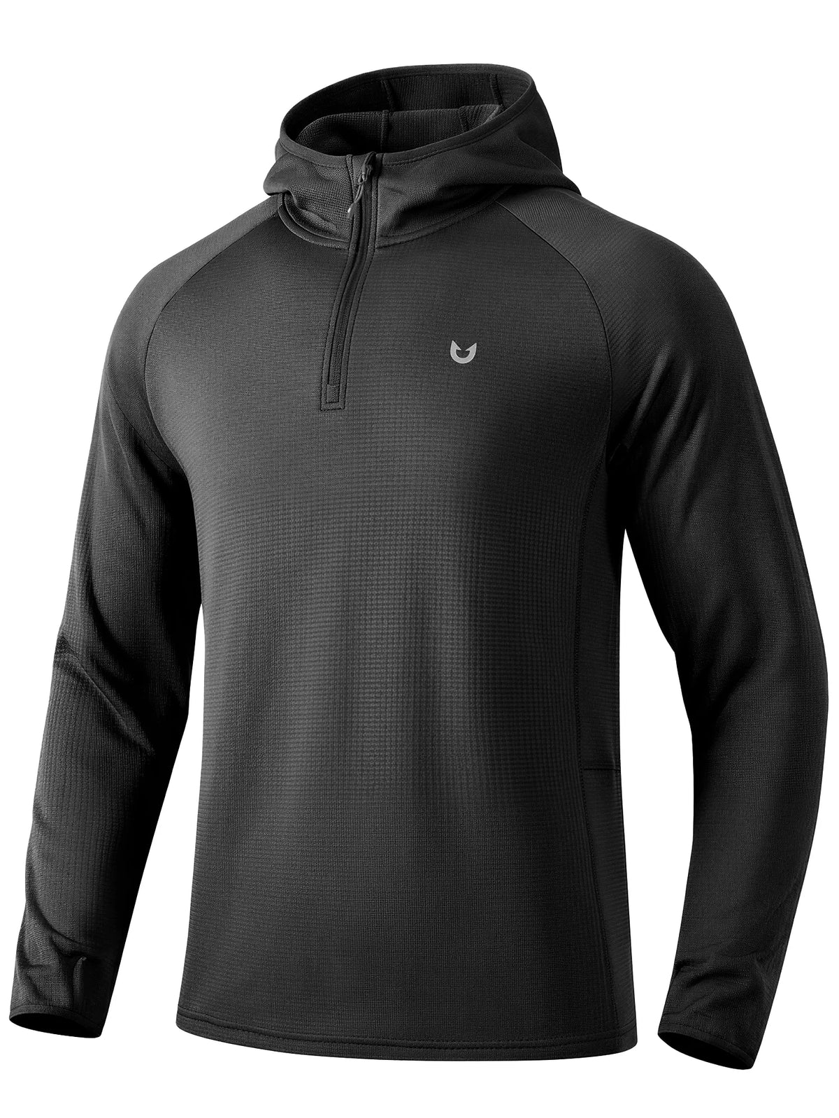 
Men's Quarter-Zip Waffle Fleece Running Hoodie with Thumbholes — Men's quarter-zip waffle fleece hoodie in Black — black
