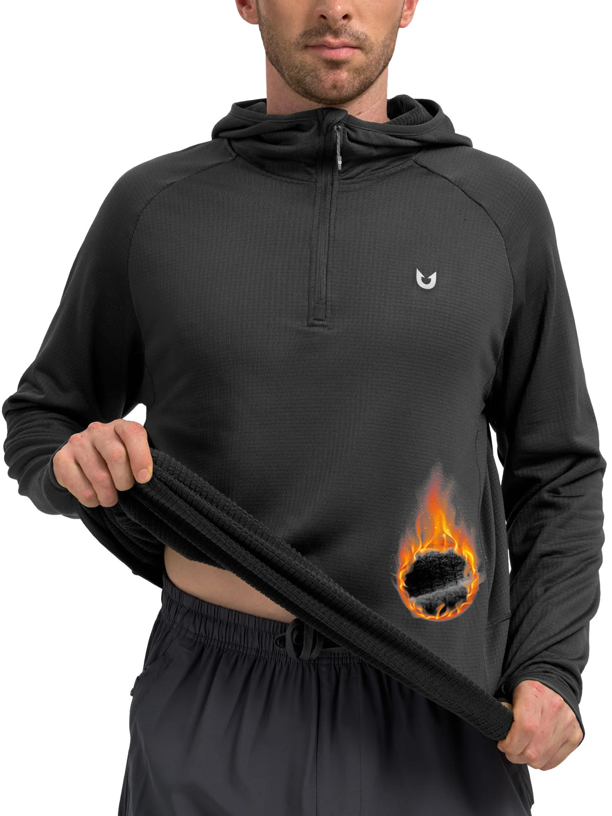 
Men's Quarter-Zip Waffle Fleece Running Hoodie with Thumbholes — Men's quarter-zip waffle fleece hoodie in Black — black