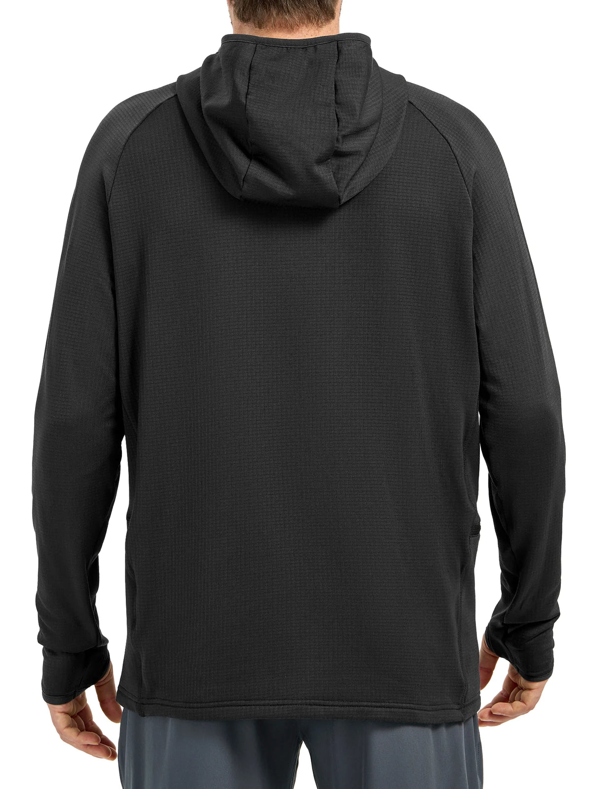
Men's Quarter-Zip Waffle Fleece Running Hoodie with Thumbholes — Men's quarter-zip waffle fleece hoodie in Black — black
