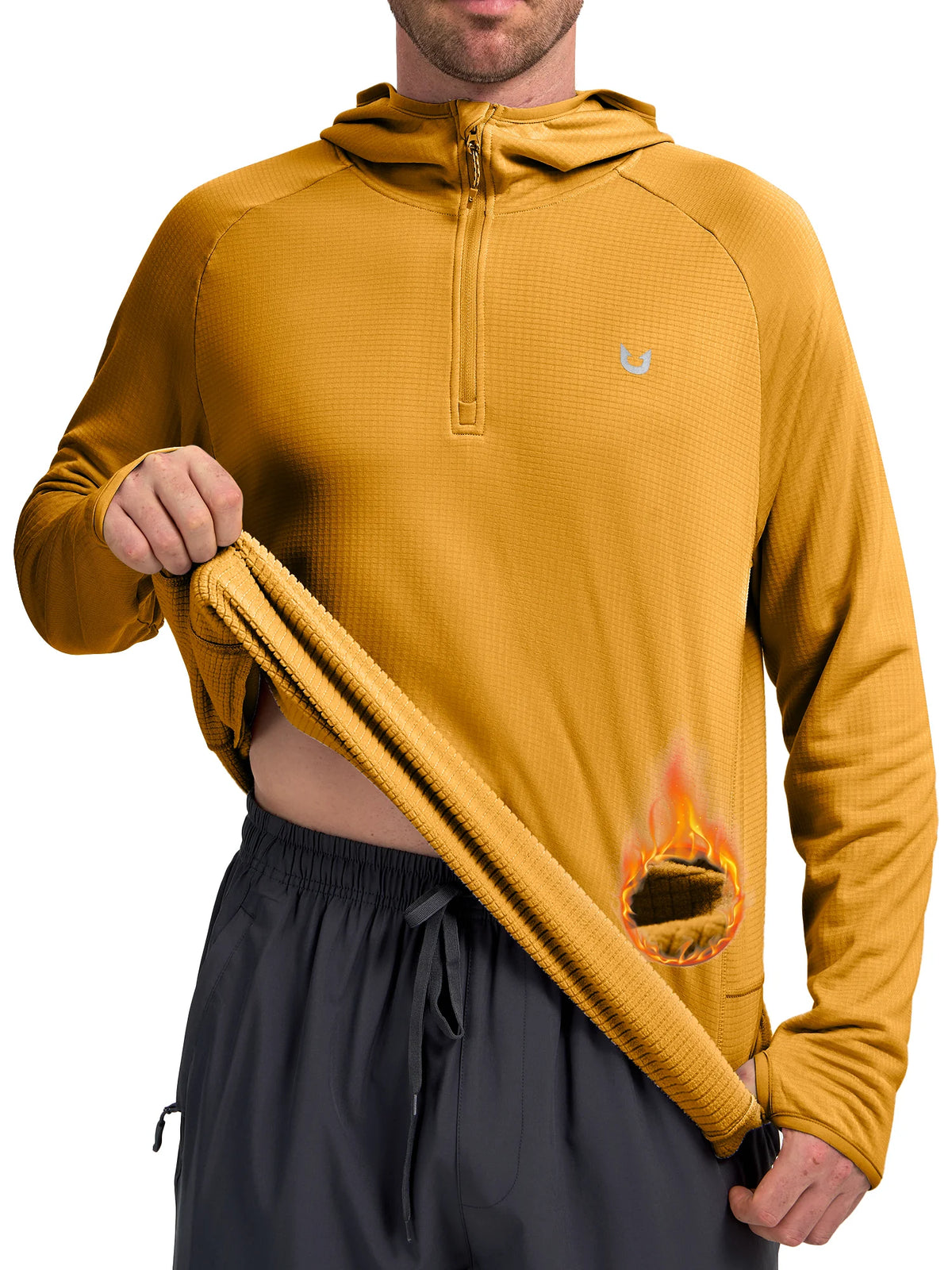 
Men's Quarter-Zip Waffle Fleece Running Hoodie with Thumbholes — Men's quarter-zip waffle fleece hoodie in Brown — brown