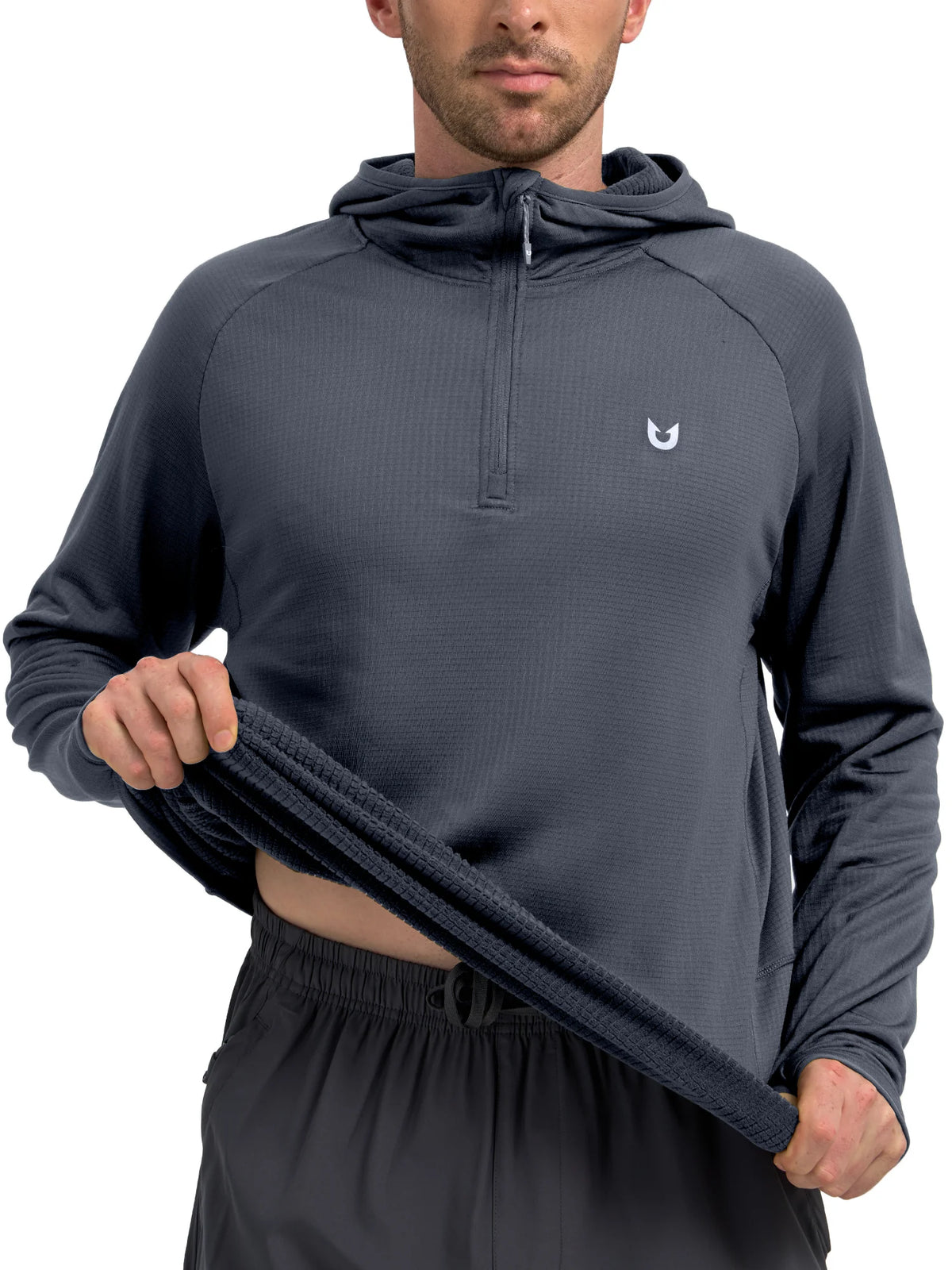 
Men's Quarter-Zip Waffle Fleece Running Hoodie with Thumbholes — Men's quarter-zip waffle fleece hoodie in Dark Grey — dark grey
