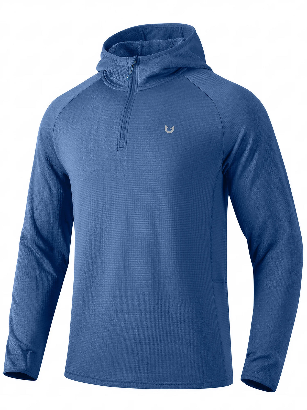 
Men's Quarter-Zip Waffle Fleece Running Hoodie with Thumbholes — Men's quarter-zip waffle fleece hoodie in Dusty Blue — dusty blue