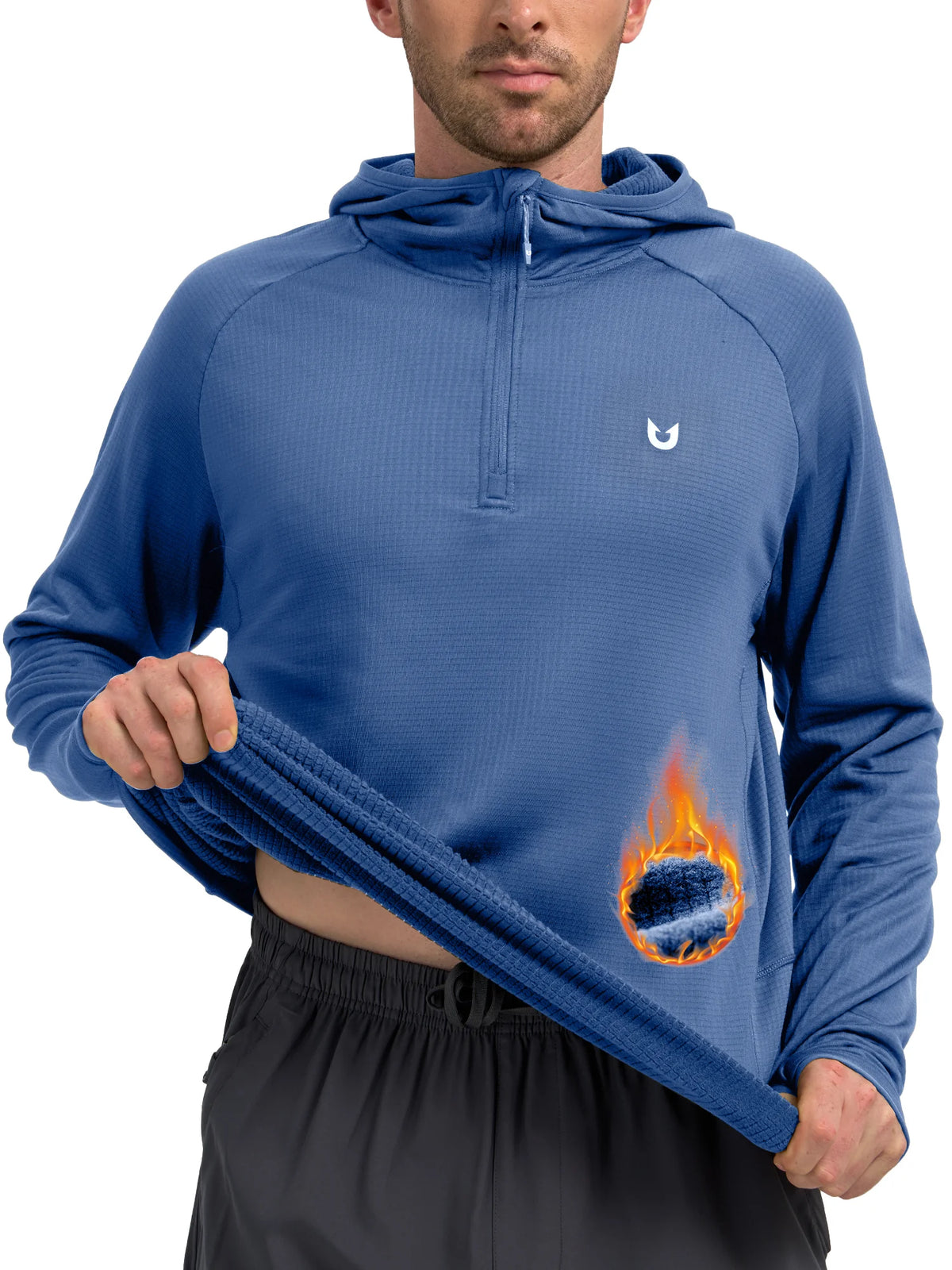 
Men's Quarter-Zip Waffle Fleece Running Hoodie with Thumbholes — Men's quarter-zip waffle fleece hoodie in Dusty Blue — dusty blue