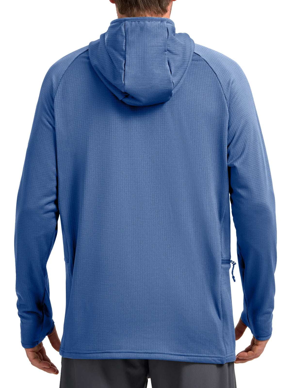 
Men's Quarter-Zip Waffle Fleece Running Hoodie with Thumbholes — Men's quarter-zip waffle fleece hoodie in Dusty Blue — dusty blue