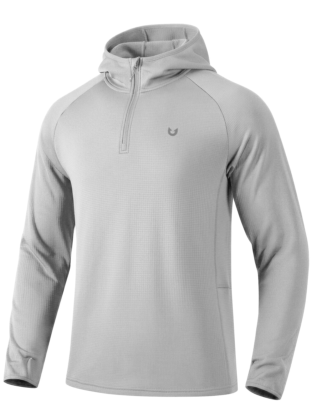 
Men's Quarter-Zip Waffle Fleece Running Hoodie with Thumbholes — Men's quarter-zip waffle fleece hoodie in Light Grey — light grey