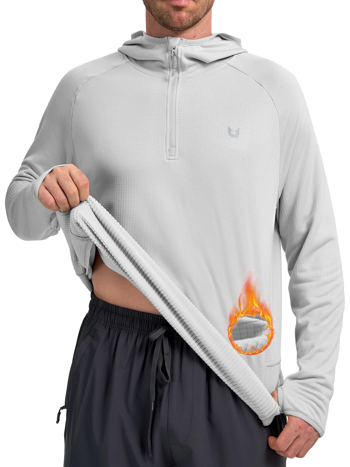
Men's Quarter-Zip Waffle Fleece Running Hoodie with Thumbholes — Men's quarter-zip waffle fleece hoodie in Light Grey — light grey