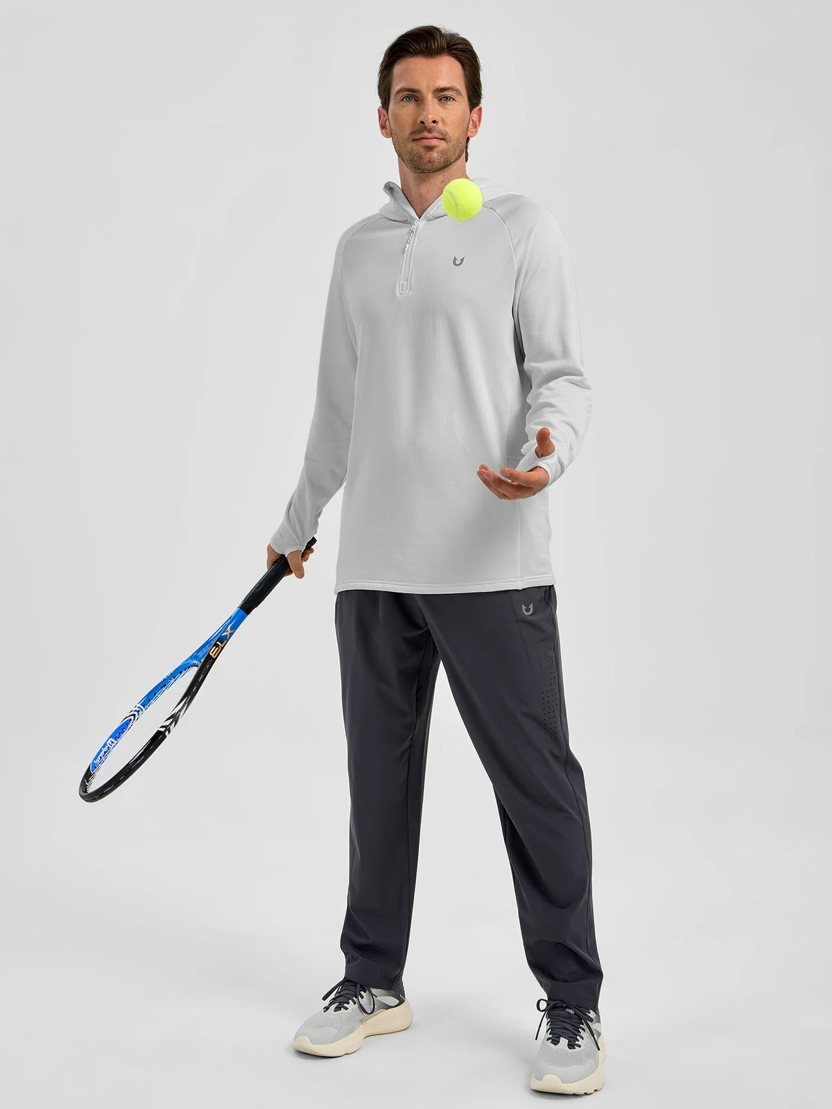 
Men's Quarter-Zip Waffle Fleece Running Hoodie with Thumbholes — Men's quarter-zip waffle fleece hoodie in Light Grey — light grey