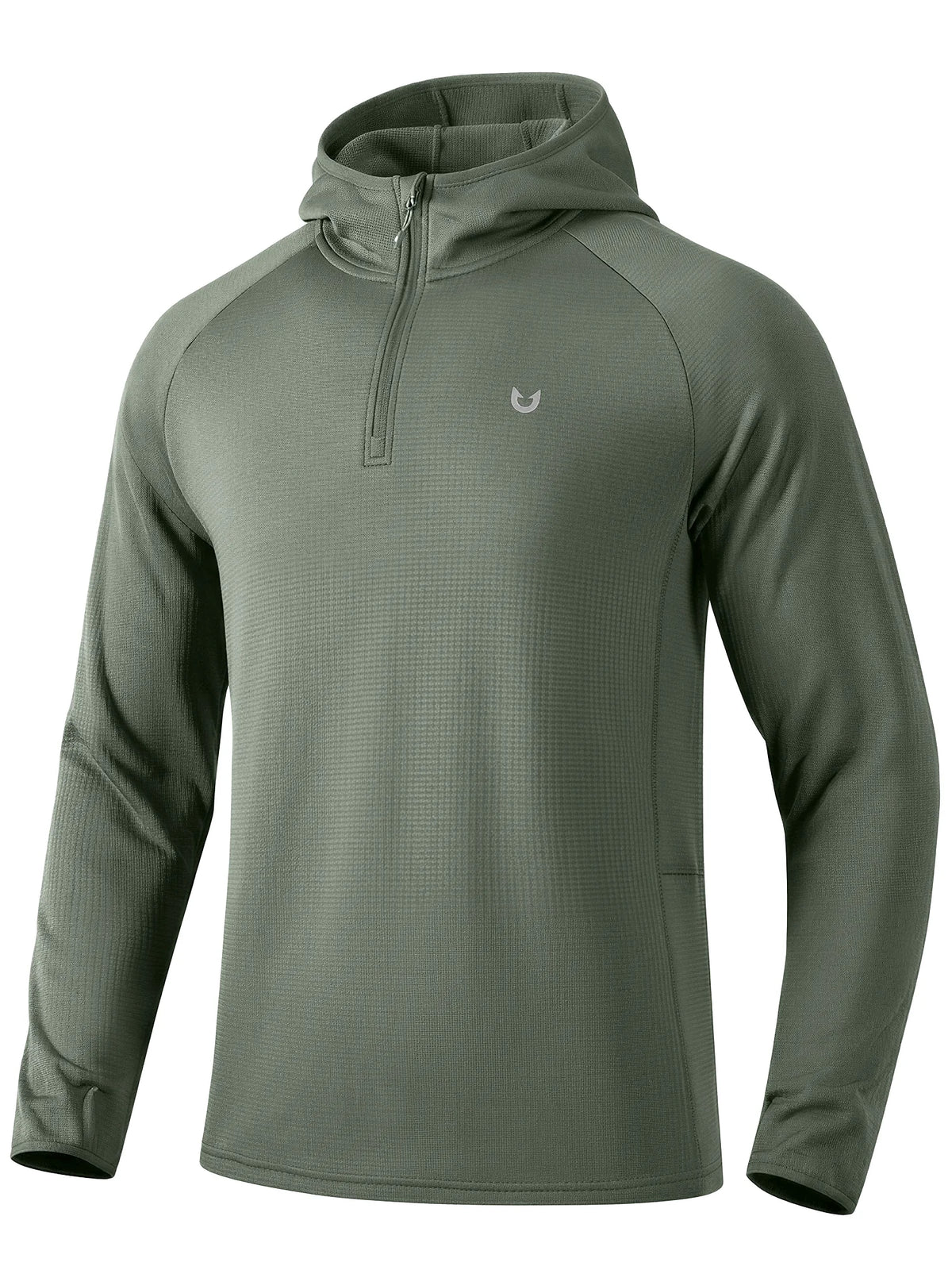 
Men's Quarter-Zip Waffle Fleece Running Hoodie with Thumbholes — Men's quarter-zip waffle fleece hoodie in Sage Green — sage green