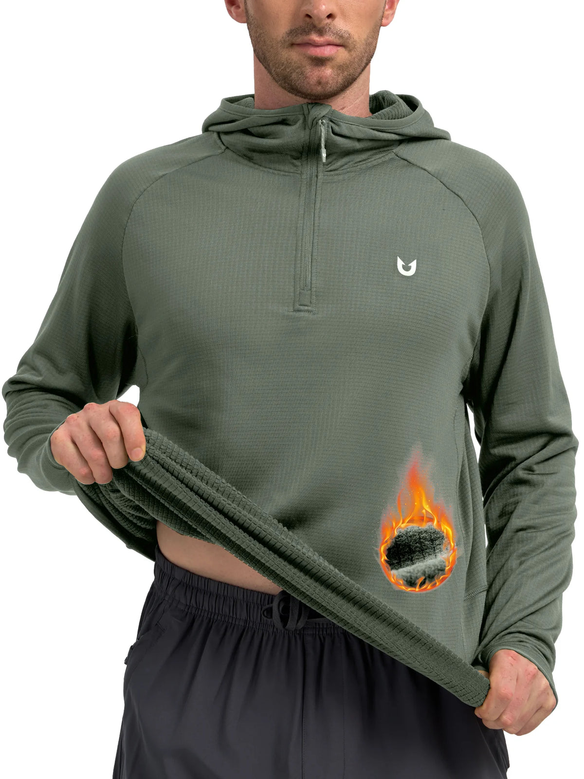 
Men's Quarter-Zip Waffle Fleece Running Hoodie with Thumbholes — Men's quarter-zip waffle fleece hoodie in Sage Green — sage green