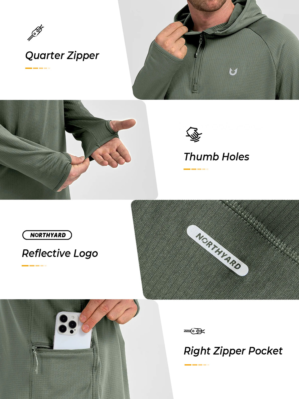 
Men's Quarter-Zip Waffle Fleece Running Hoodie with Thumbholes — Men's quarter-zip waffle fleece hoodie in Sage Green — sage green
