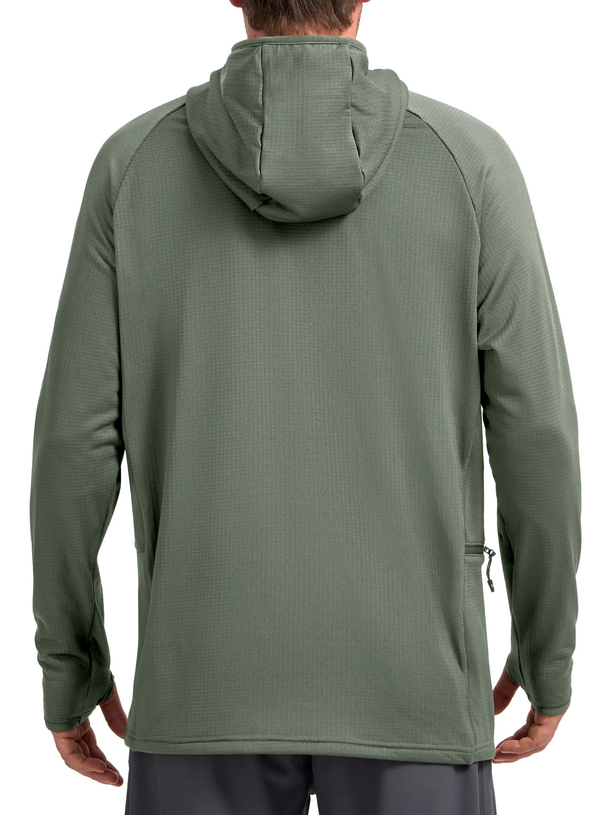 
Men's Quarter-Zip Waffle Fleece Running Hoodie with Thumbholes — Men's quarter-zip waffle fleece hoodie in Sage Green — sage green