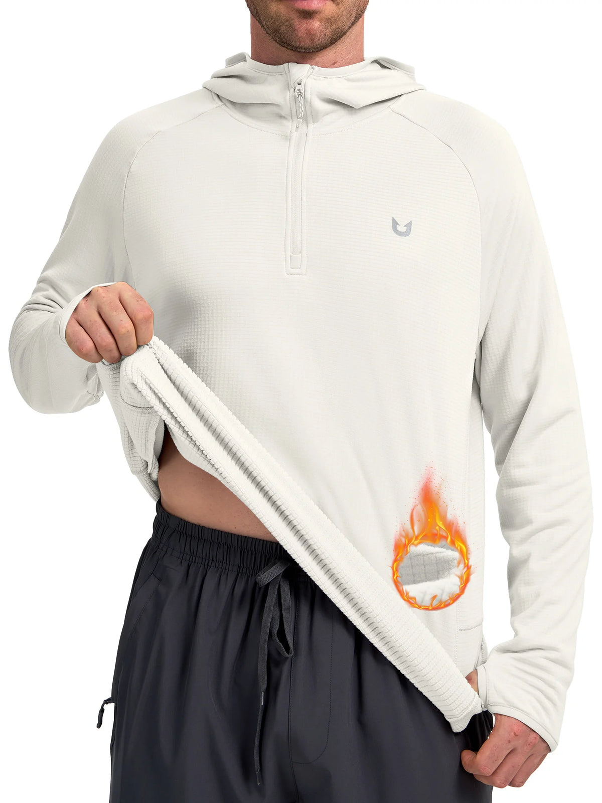 
Men's Quarter-Zip Waffle Fleece Running Hoodie with Thumbholes — Men's quarter-zip waffle fleece hoodie in White — white
