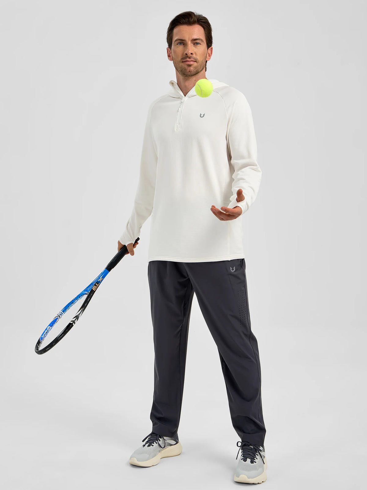
Men's Quarter-Zip Waffle Fleece Running Hoodie with Thumbholes — Men's quarter-zip waffle fleece hoodie in White — white