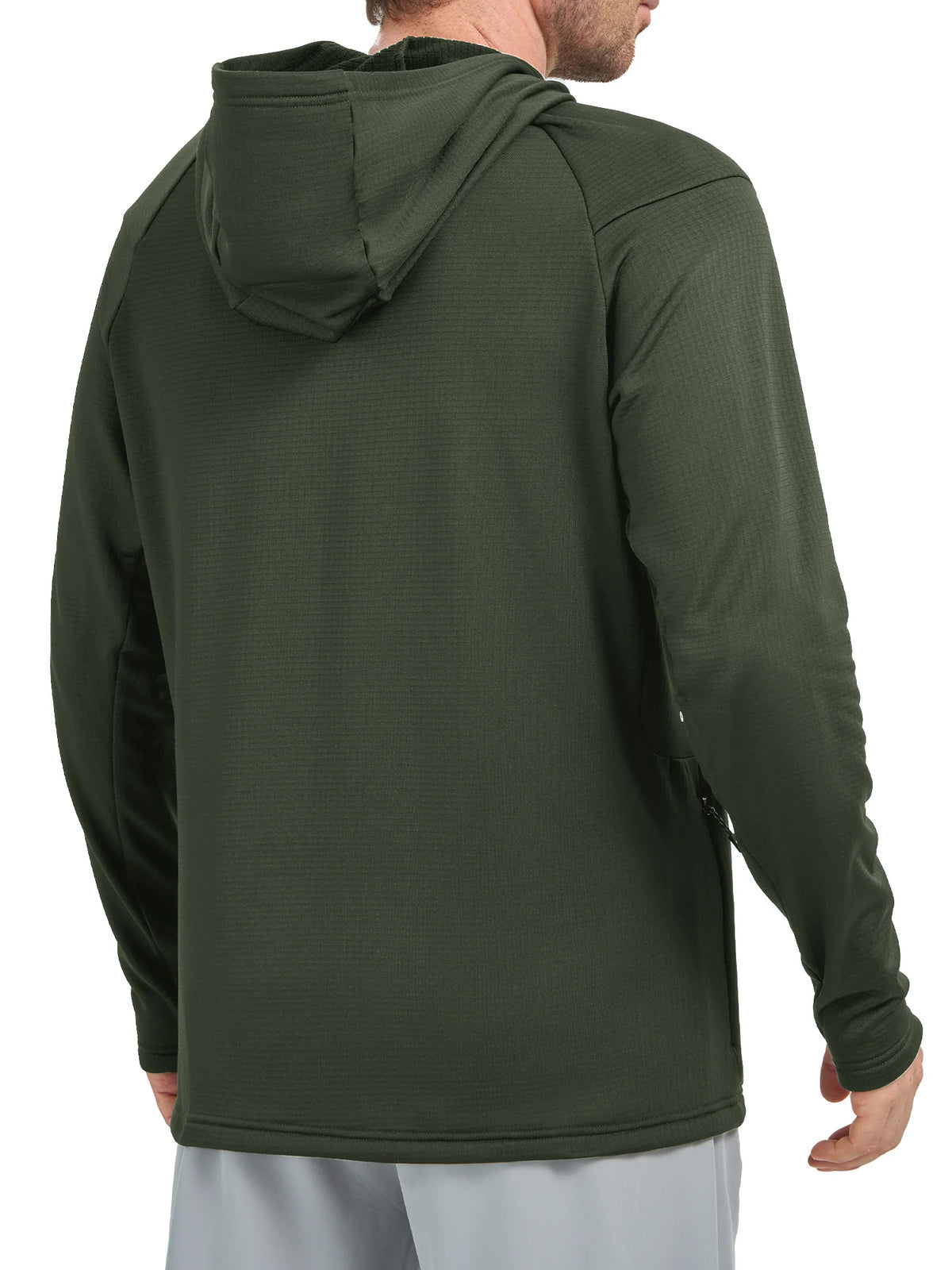 
Men's Waffle Fleece Pullover Running Hoodie with Zipper Pockets — Men's waffle fleece pullover hoodie in Army Green — army green