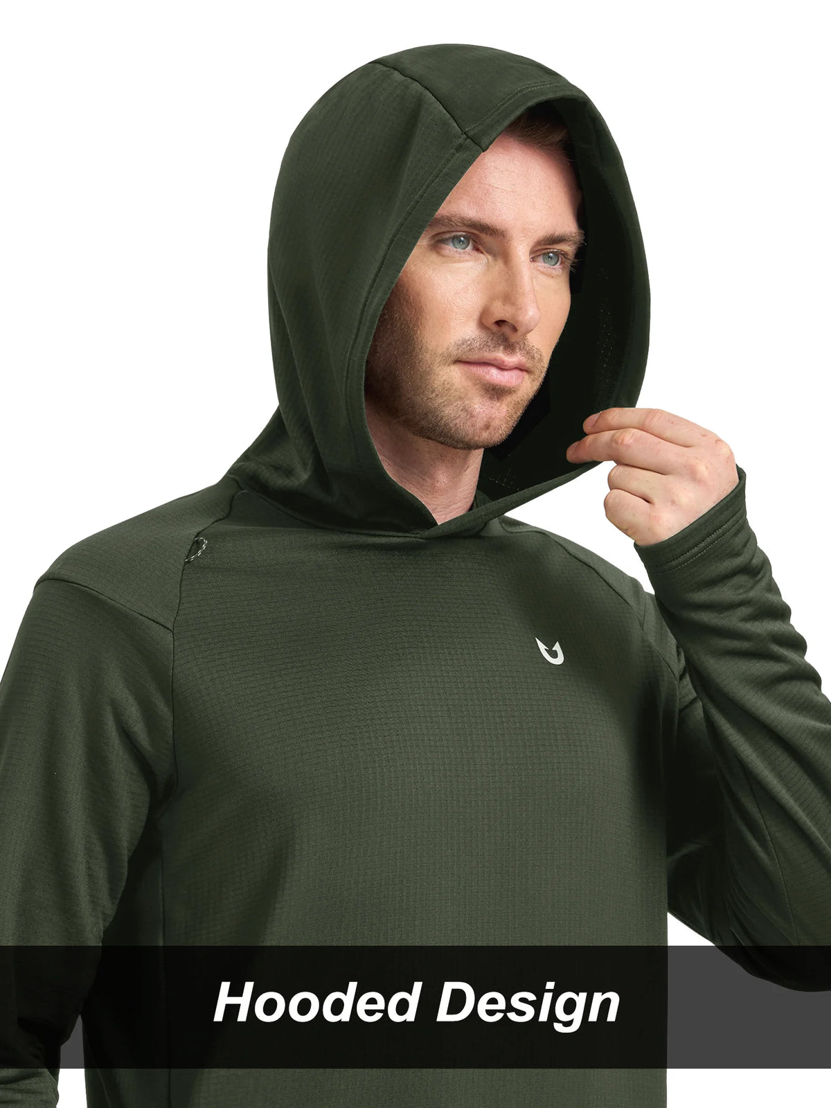 
Men's Waffle Fleece Pullover Running Hoodie with Zipper Pockets — Men's waffle fleece pullover hoodie in Army Green — army green