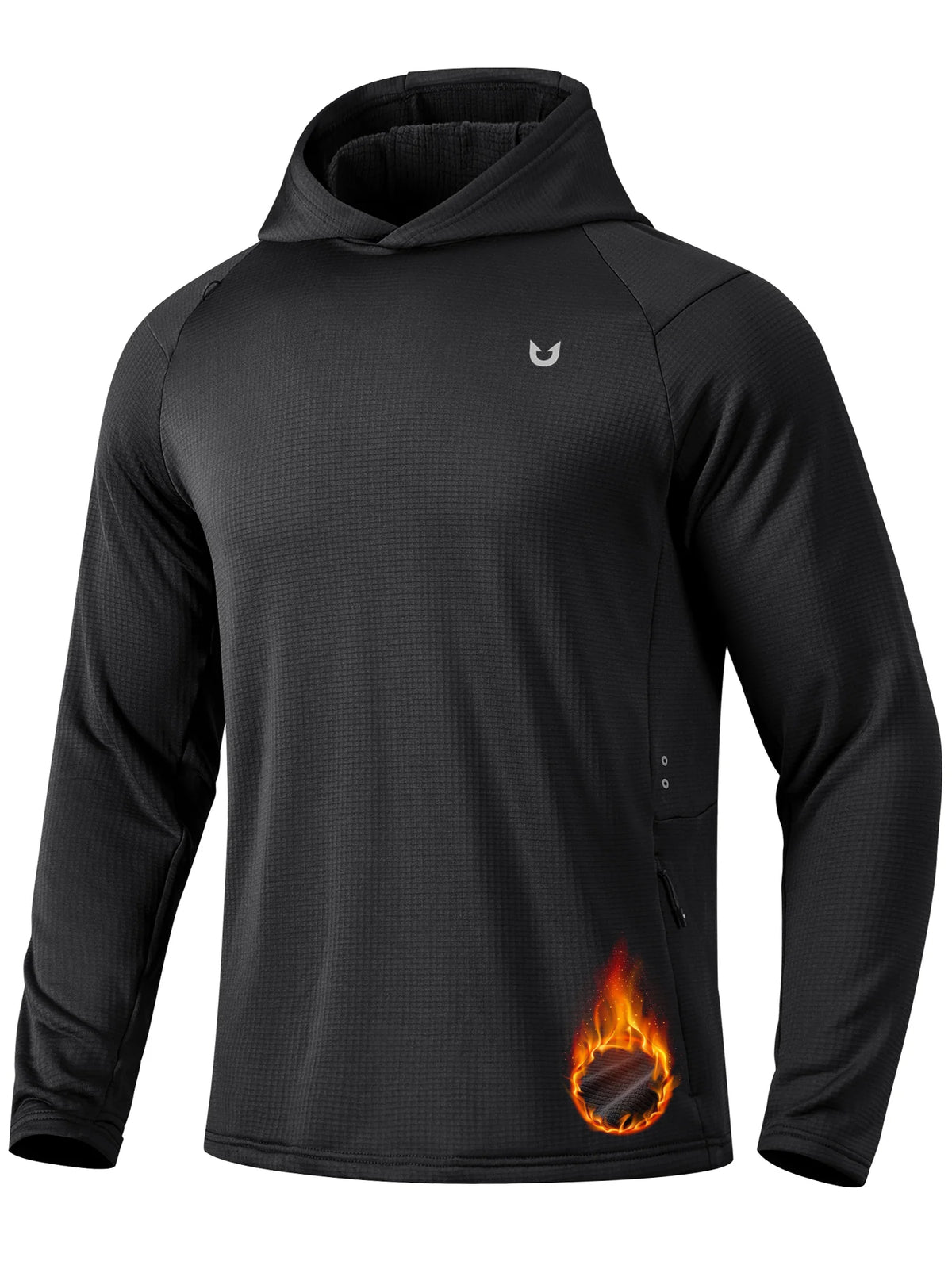 
Men's Waffle Fleece Pullover Running Hoodie with Zipper Pockets — Men's waffle fleece pullover hoodie in Black — black