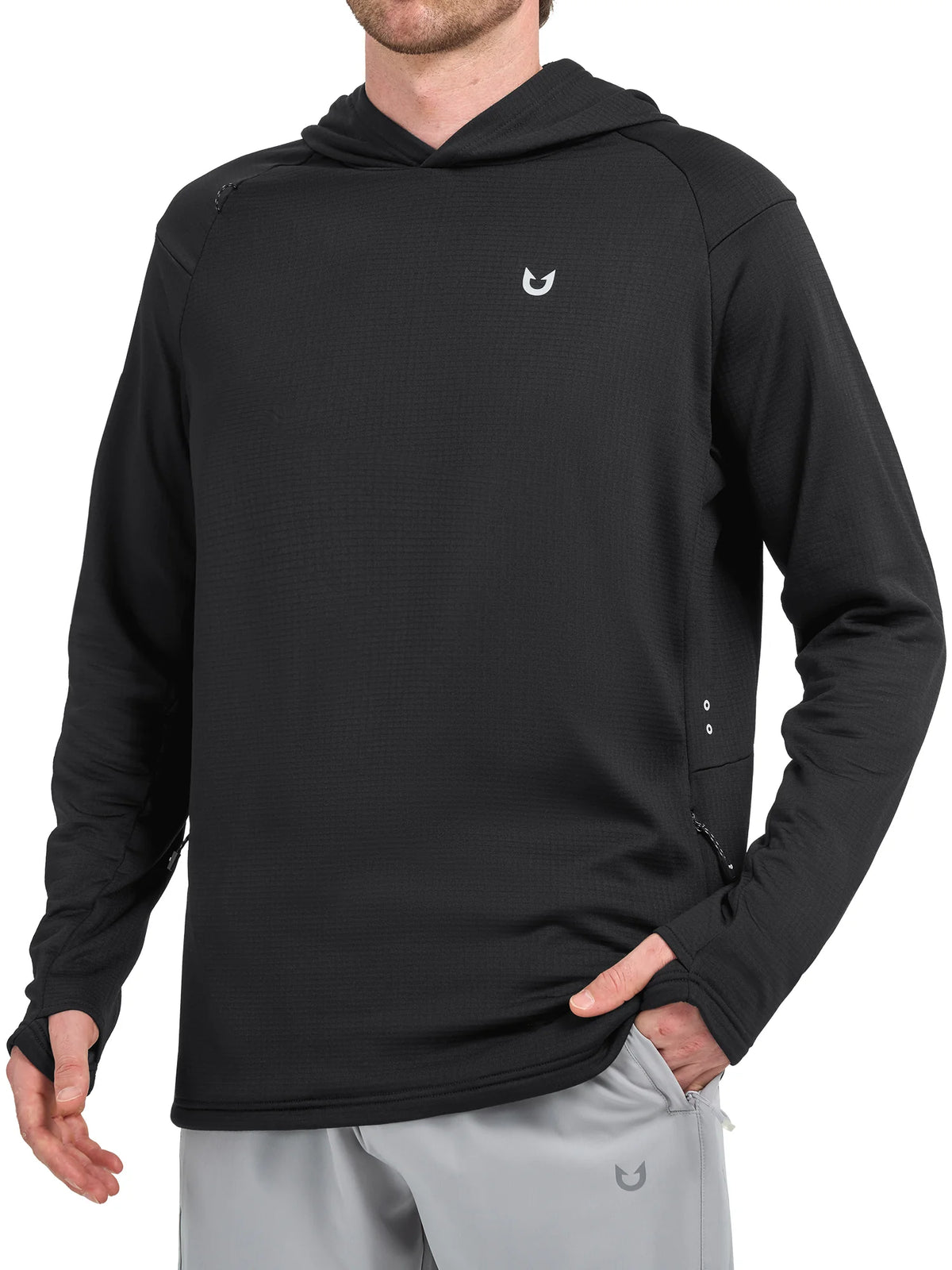 
Men's Waffle Fleece Pullover Running Hoodie with Zipper Pockets — Men's waffle fleece pullover hoodie in Black — black