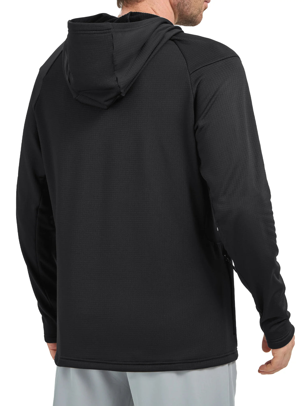 
Men's Waffle Fleece Pullover Running Hoodie with Zipper Pockets — Men's waffle fleece pullover hoodie in Black — black