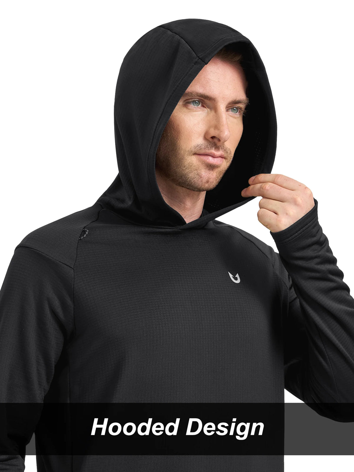 
Men's Waffle Fleece Pullover Running Hoodie with Zipper Pockets — Men's waffle fleece pullover hoodie in Black — black