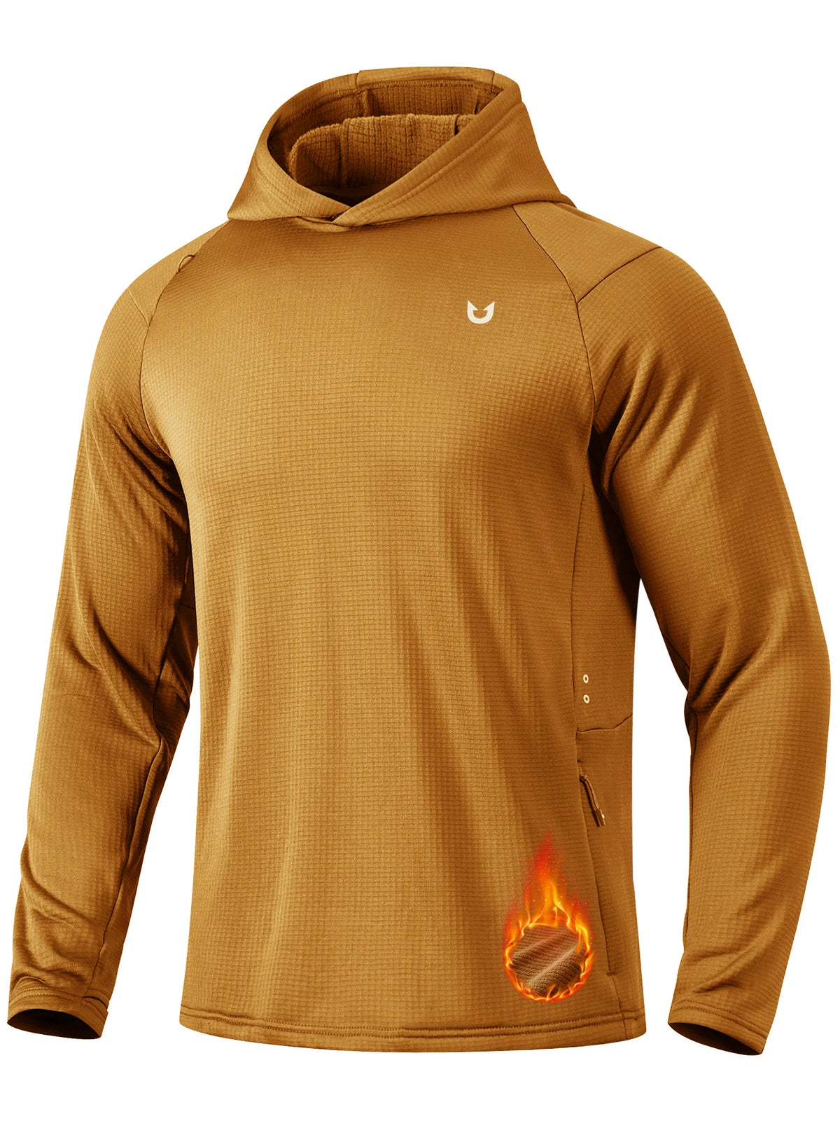 
Men's Waffle Fleece Pullover Running Hoodie with Zipper Pockets — Men's waffle fleece pullover hoodie in Brown — brown